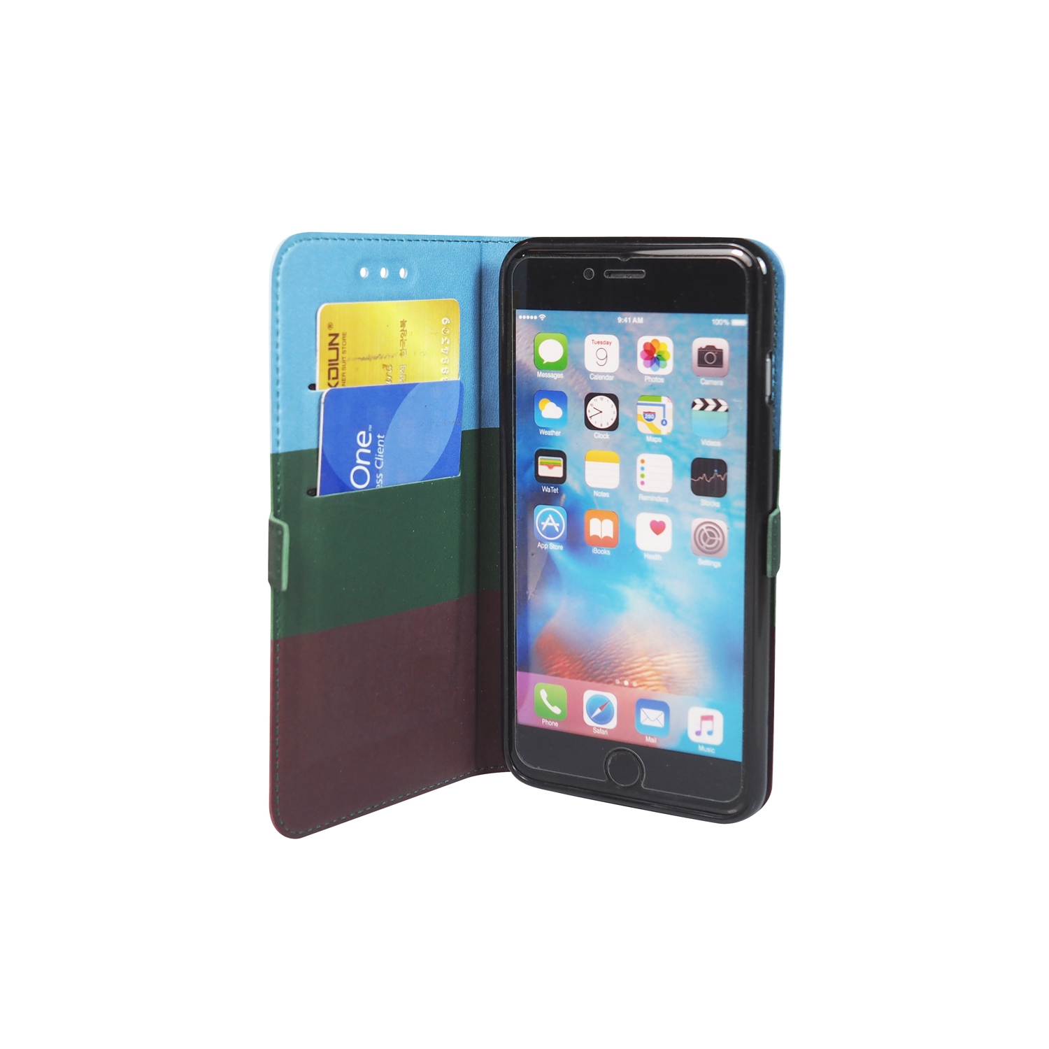 2 protecteurs d’écran et portefeuille en cuir de polyuréthane d’Exian pour iPhone 6S plus