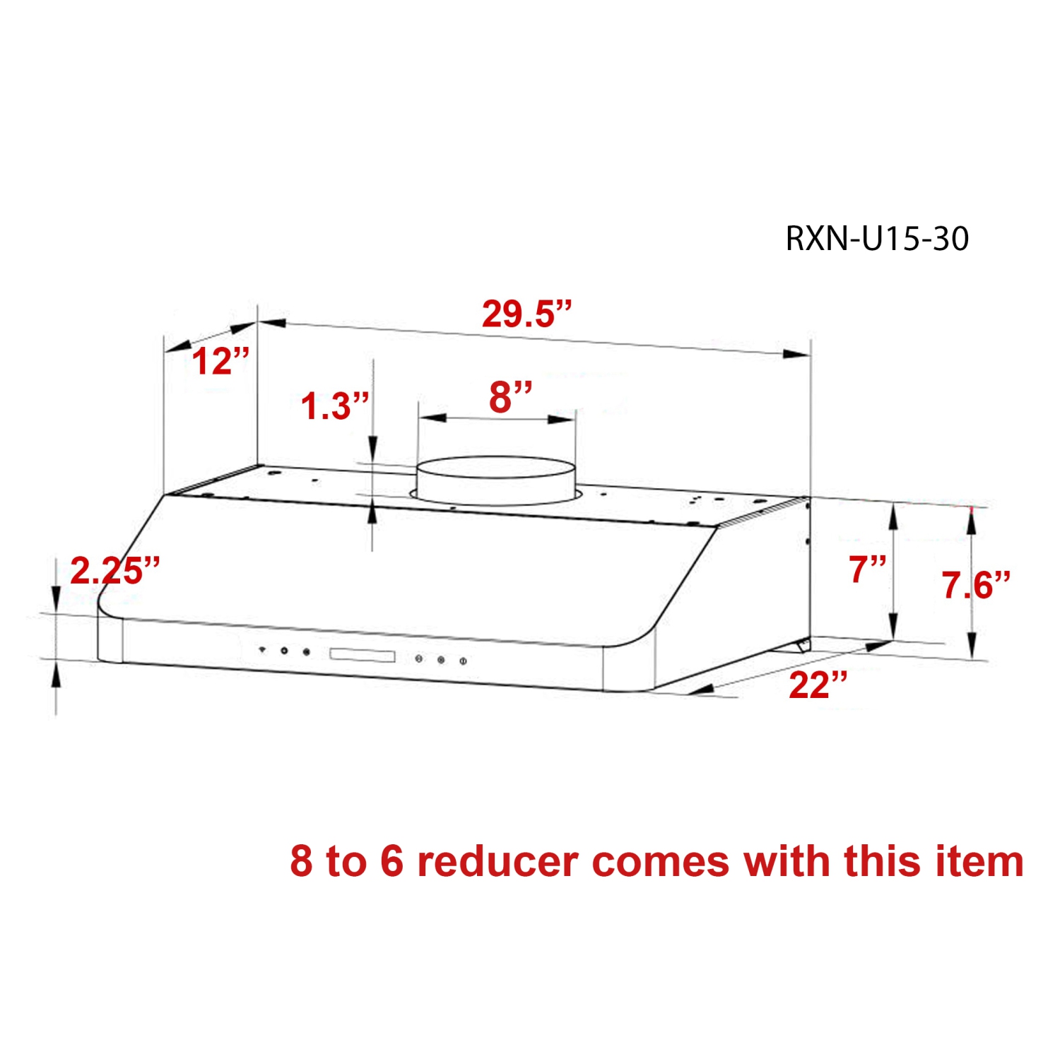 ROXON 900 CFM Slim Range Hood Stainless Steel Kitchen Exhaust Fan Under Cabinet Style with REMOTE RXN-U15-30