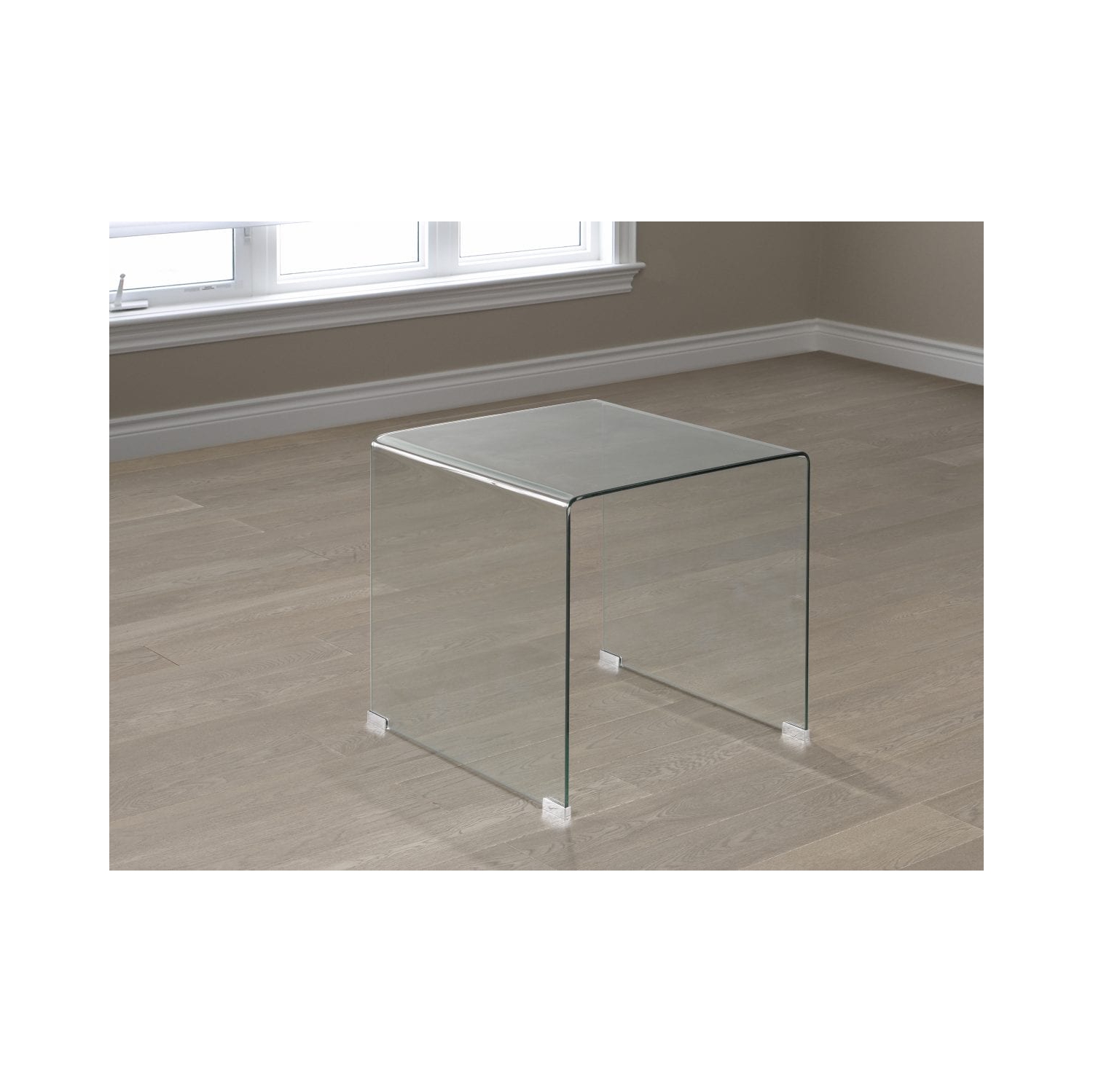Table de bout en verre monobloc avec bords biseautés