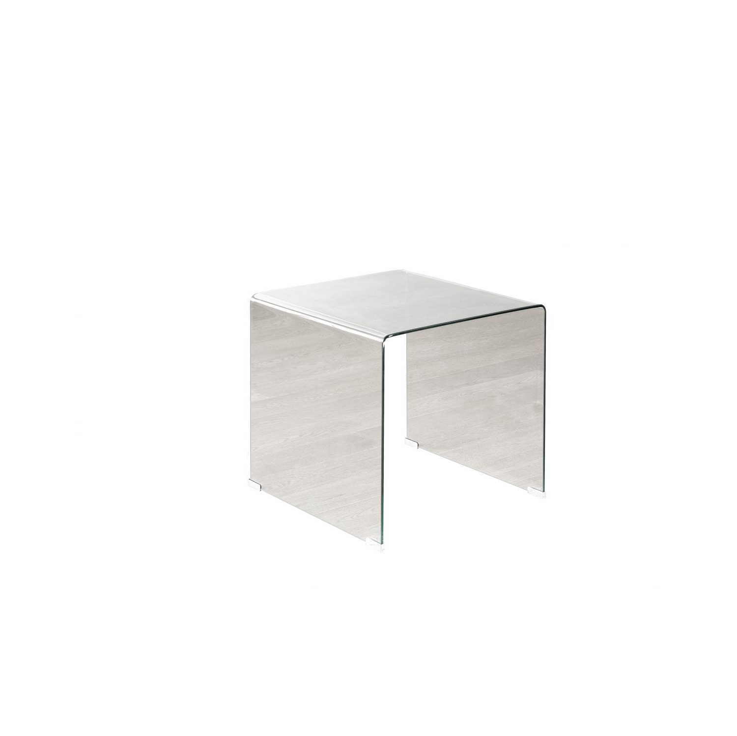 Table de bout en verre monobloc avec bords biseautés