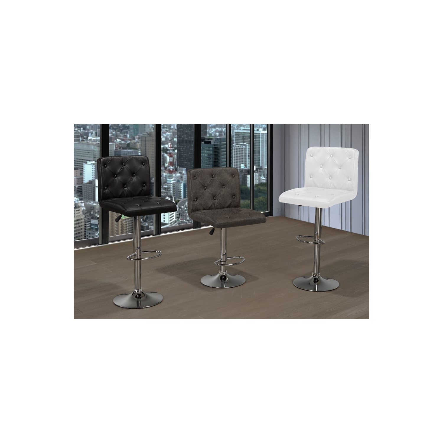 Grey Linen Button Tufted Adjustable Stool