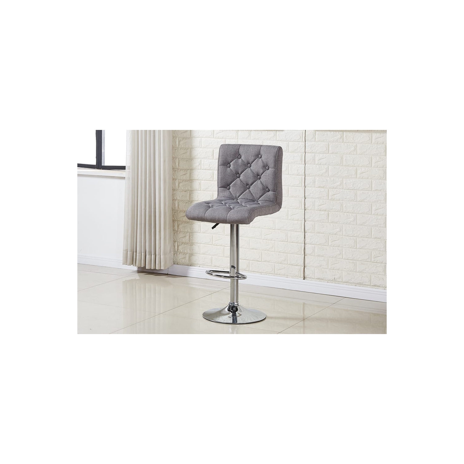 Grey Linen Button Tufted Adjustable Stool