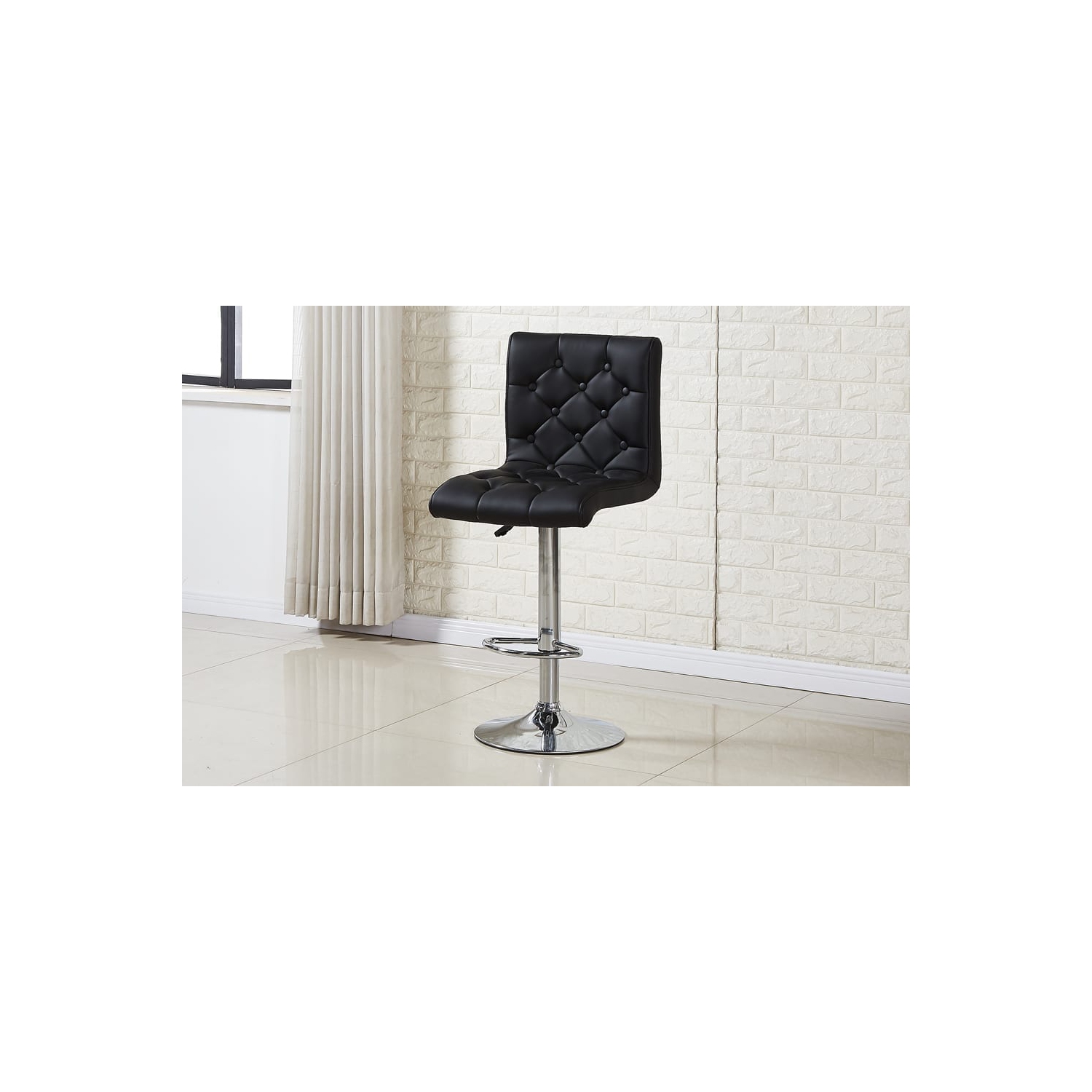 Black PU Button Tufted Adjustable Stool