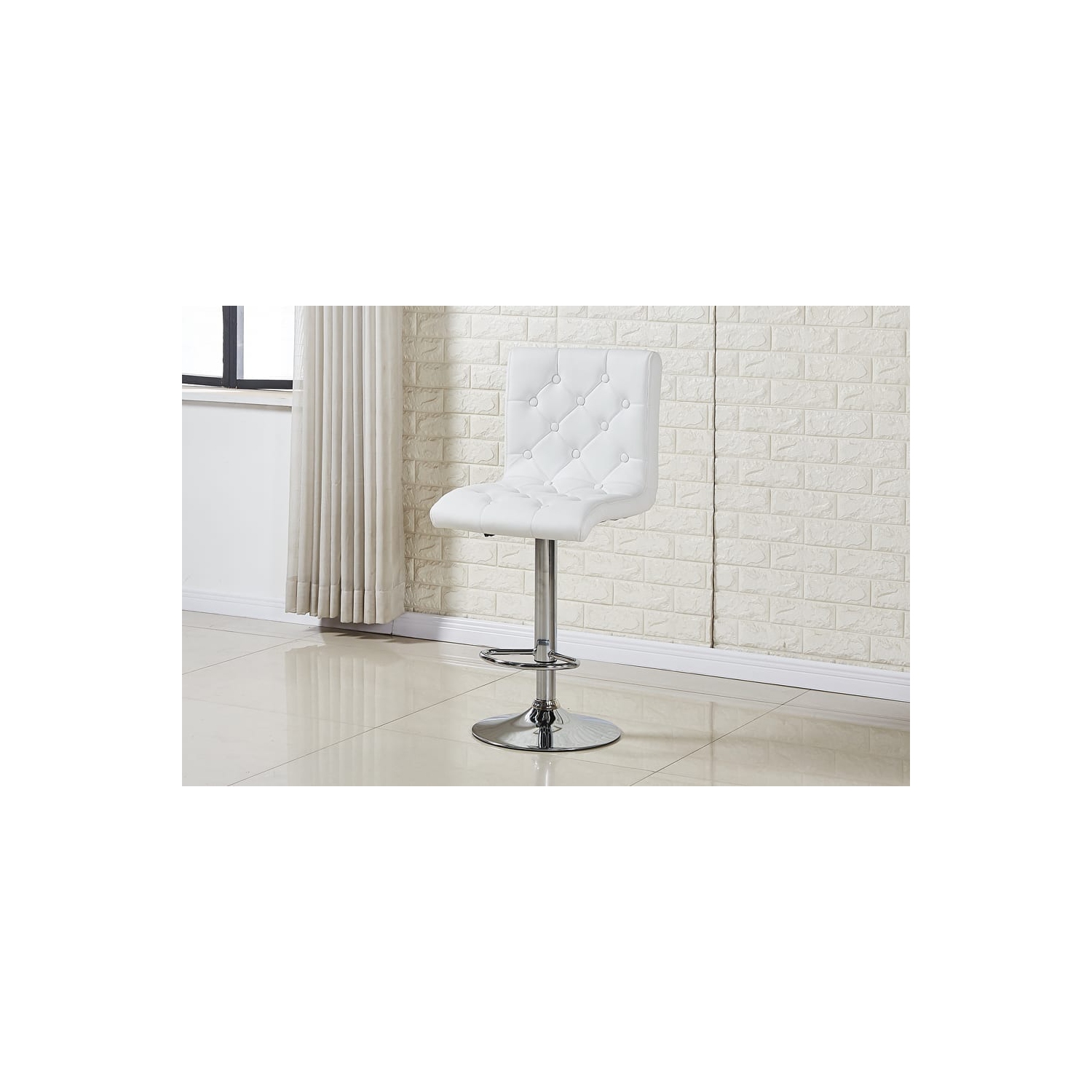 Tabouret réglable capitonné en PU blanc