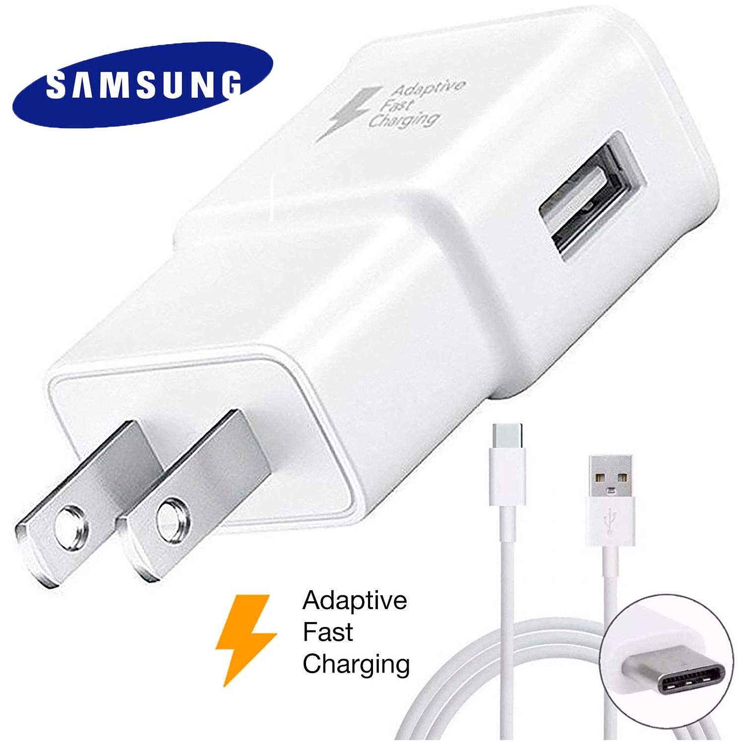 Samsung Fast Charger EP-TA20JWE and USB Type C Cable EP-DG950CWE for Galaxy S9 / S9+ / Note 9 / Note 8 / S8 / S8+/ A8 - WHITE