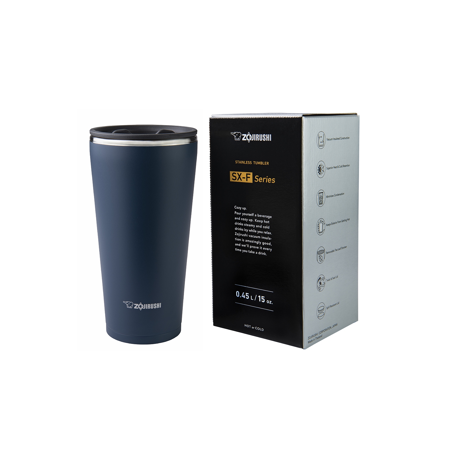 Zojirushi Stainless Travel Mug Tumbler with tea leaf filter SX-FSE45, Navy 15oz