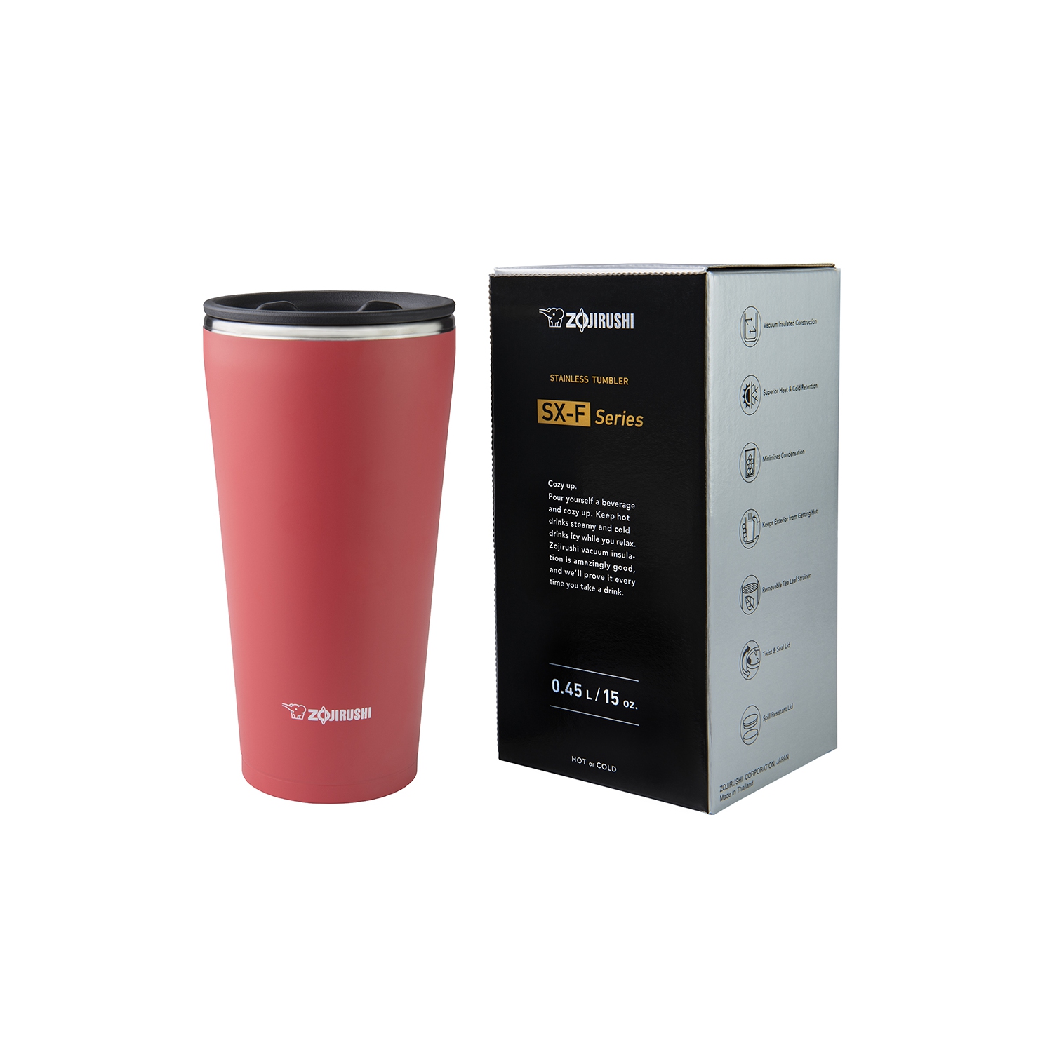 Zojirushi Stainless Travel Mug Tumbler with tea leaf filter SX-FSE45, Coral Pink 15oz