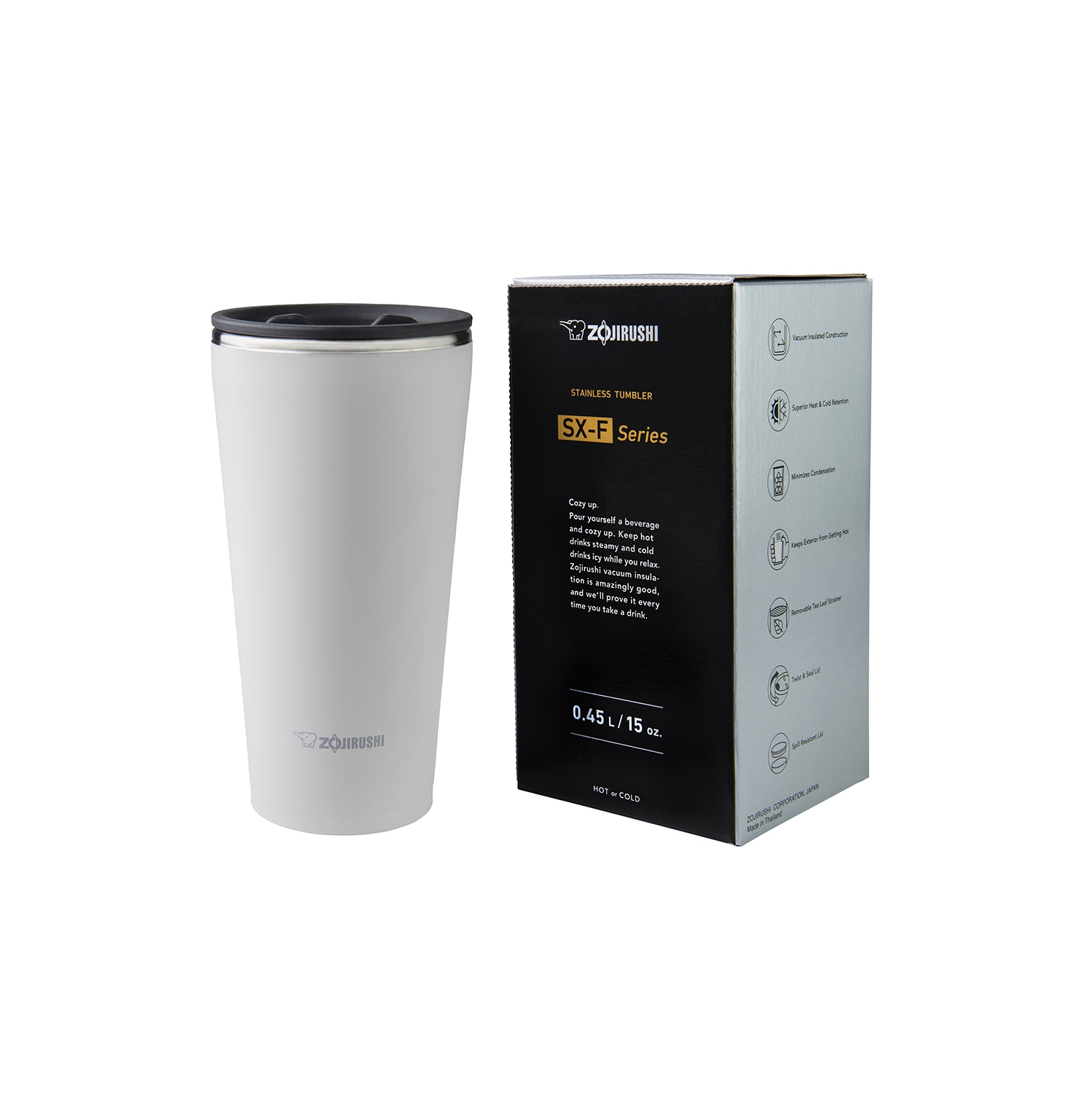 Zojirushi Stainless Travel Mug Tumbler with tea leaf filter SX-FSE45, White 15oz