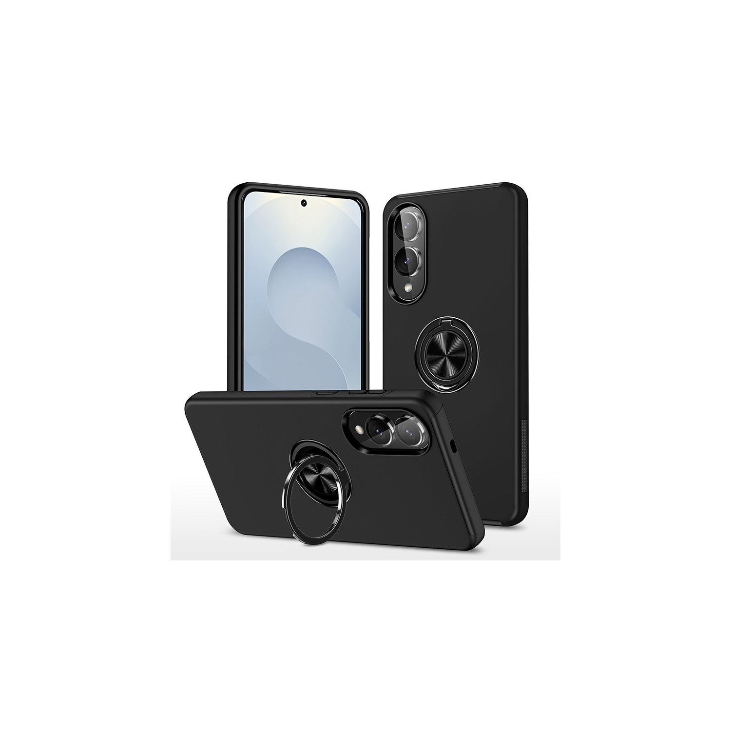 TopSave "Hidden Series" Solid Color PC Back Combine w/Inner Black TPU Bumper Kickstand Armor Case For Samsung Galaxy S25 Edge 6.7", Black