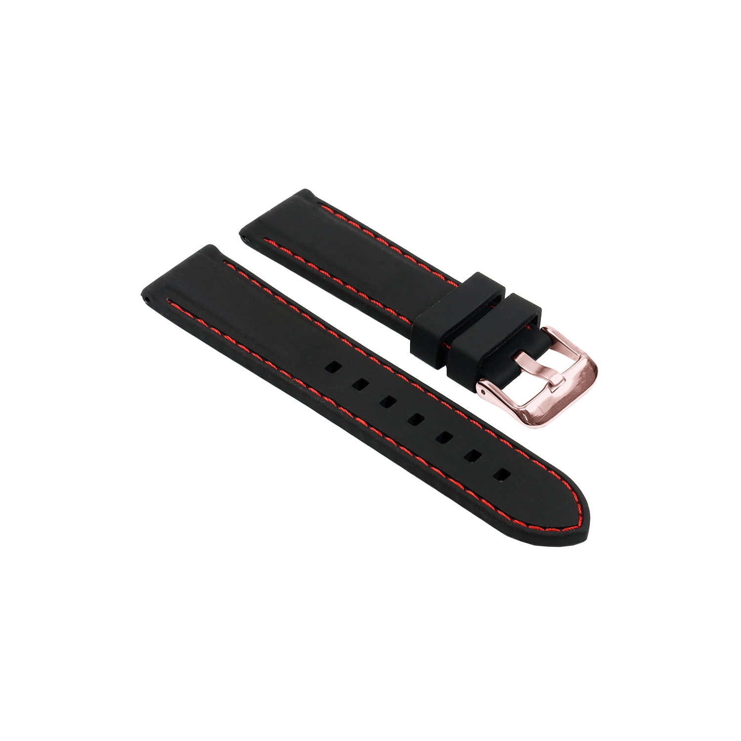 StrapsCo Silicone Rubber Watch Band Strap with Stitching for Fossil Sport Smartwatch - 22mm - Black & Red
