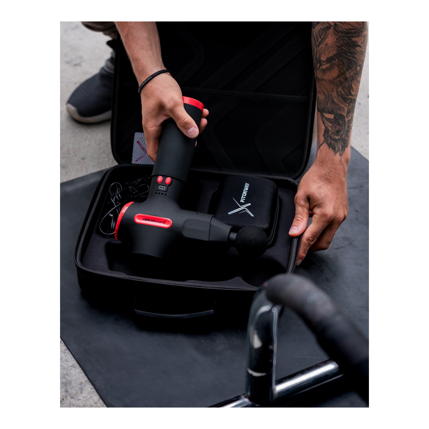 Xfitonway Premium Percussive Therapy Smart Massage Gun in SATIN BLACK WITH RED