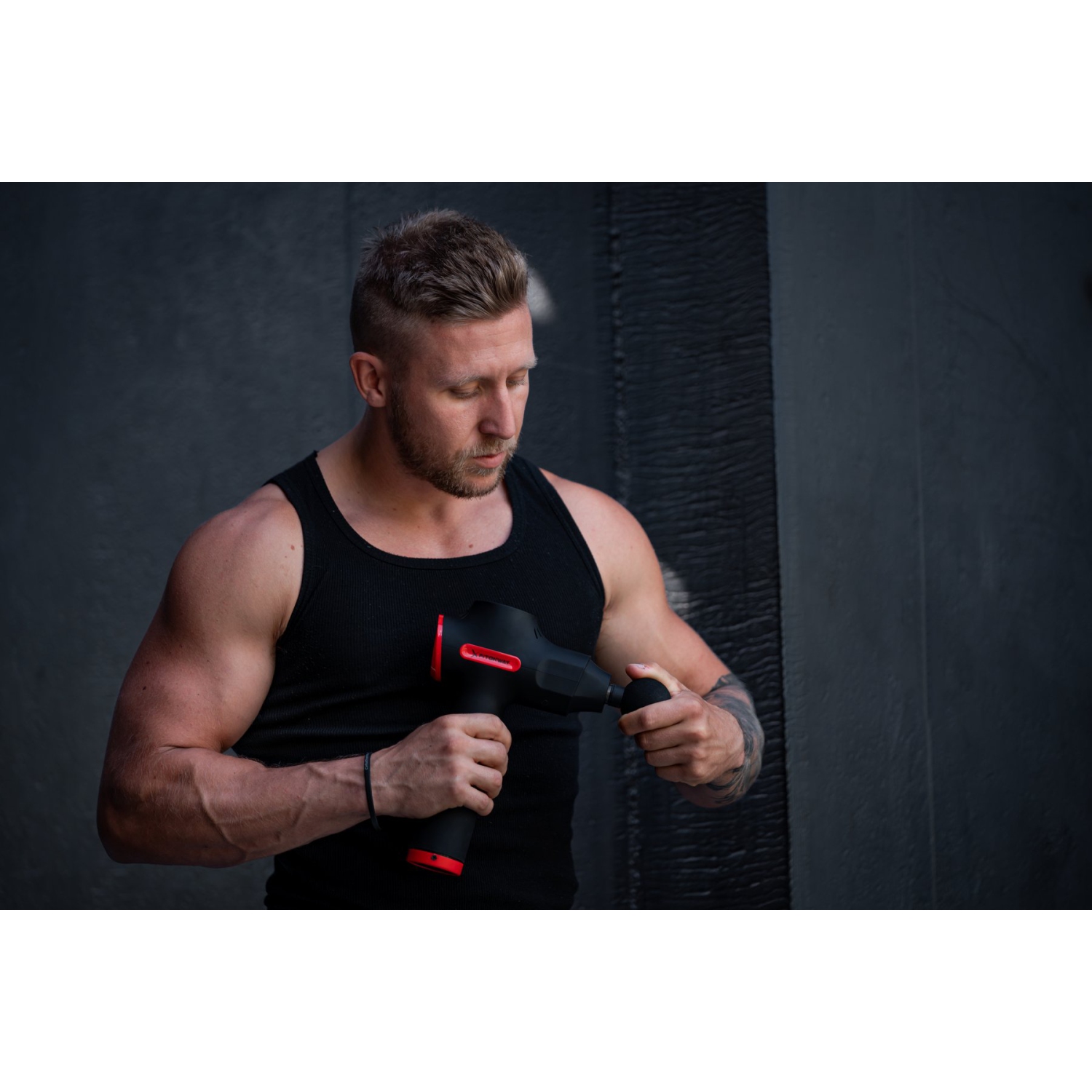 Xfitonway Premium Percussive Therapy Smart Massage Gun in SATIN BLACK WITH RED