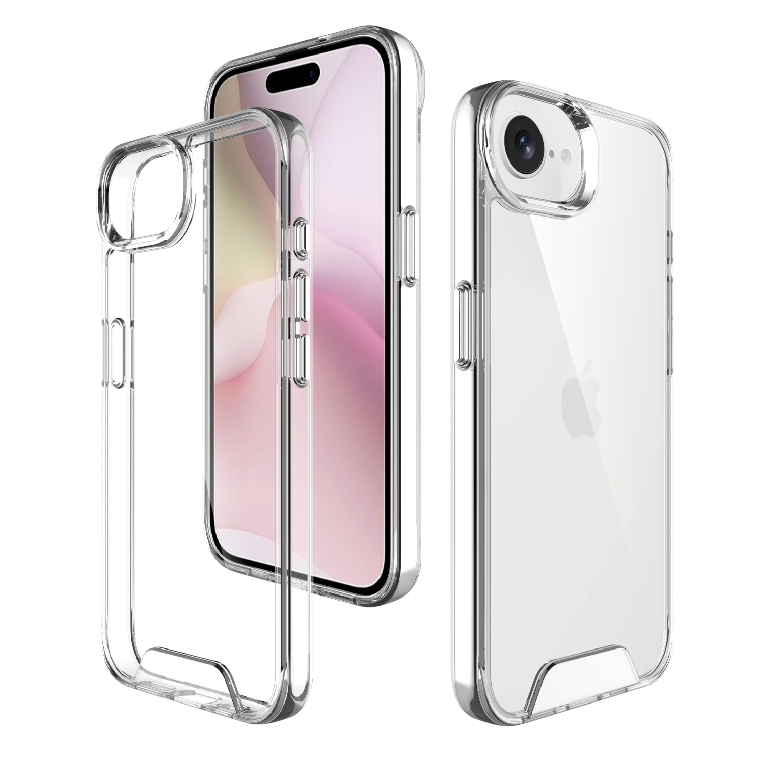 TopSave – Étui protecteur hybride Crystal Clear avec bouton argenté pour iPhone 16e