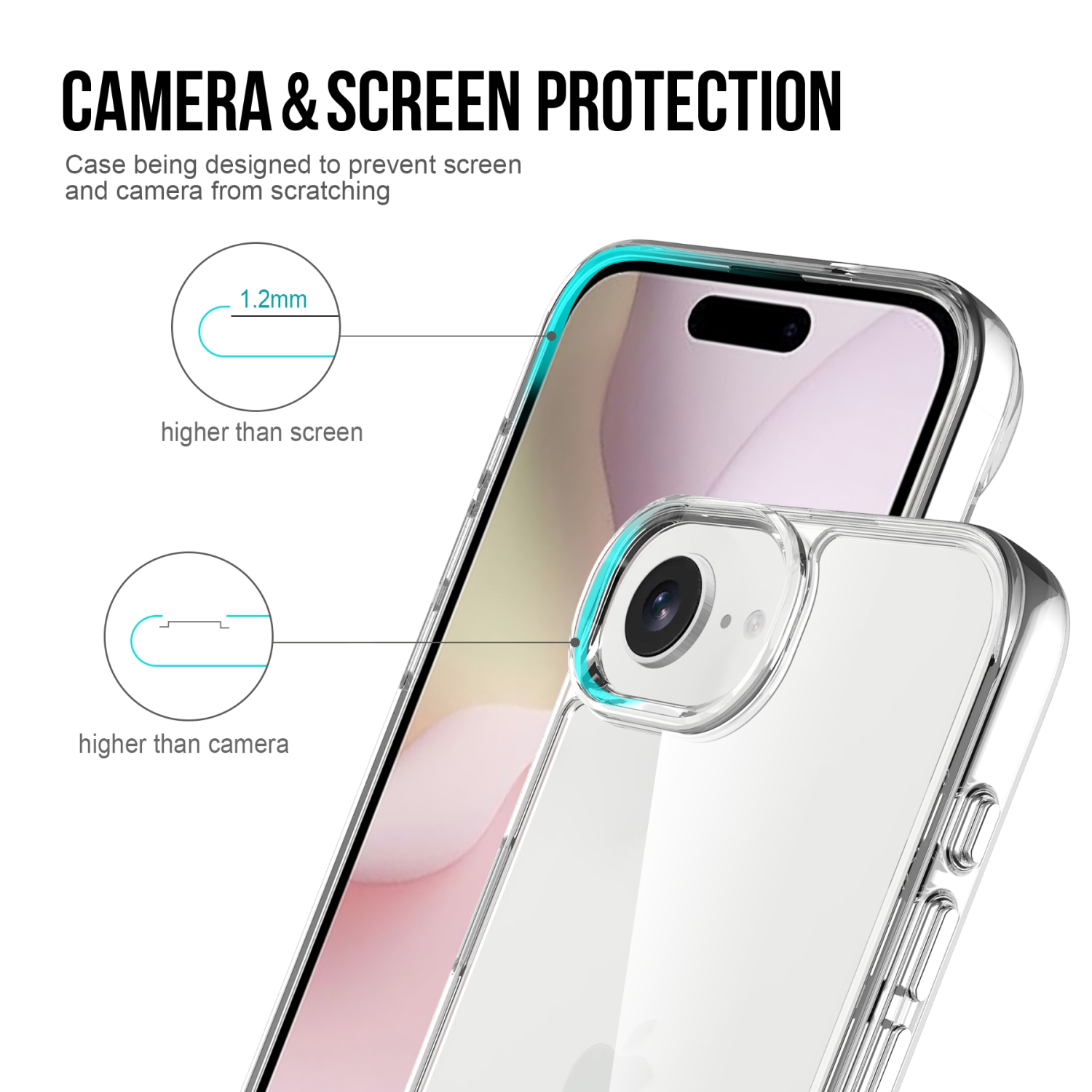 TopSave – Étui protecteur hybride Crystal Clear avec bouton argenté pour iPhone 16e