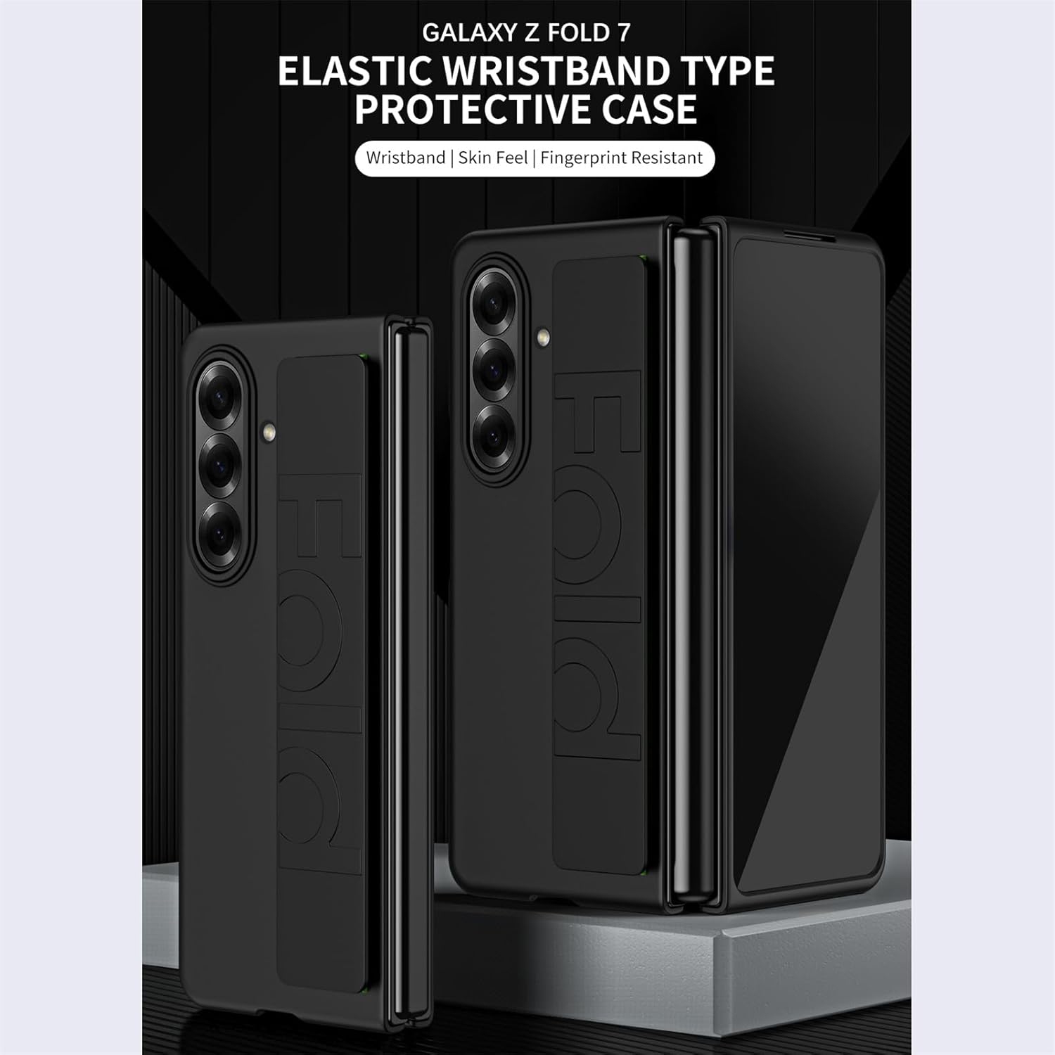 TopSave – Étui pour Samsung Galaxy Z Fold 7 avec dragonne, étui de protection antichoc mince avec bande élastique, étui pour téléphone léger, noir