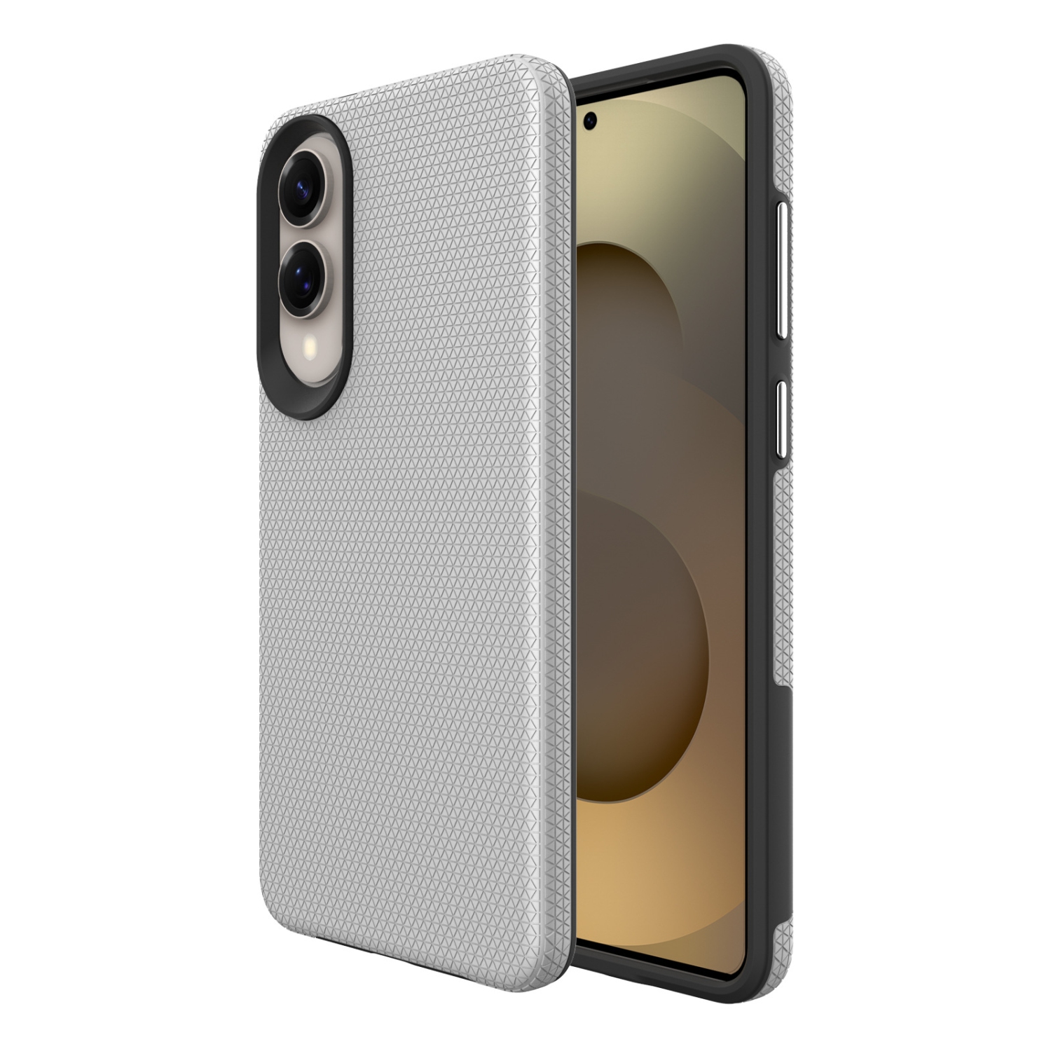 TopSave – Étui hybride double couche en TPU à motif triangulaire PC Back+Inner pour Samsung Galaxy S25 Edge 6,7&nbsp;po, argenté