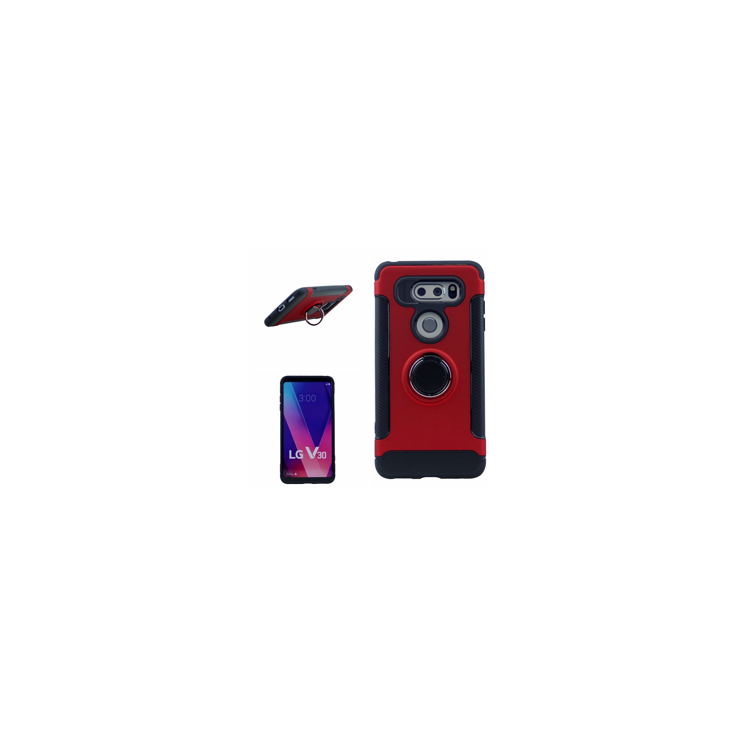 LG V30 Brush Style Soft Case w/360 rotating Ring Stand, Red
