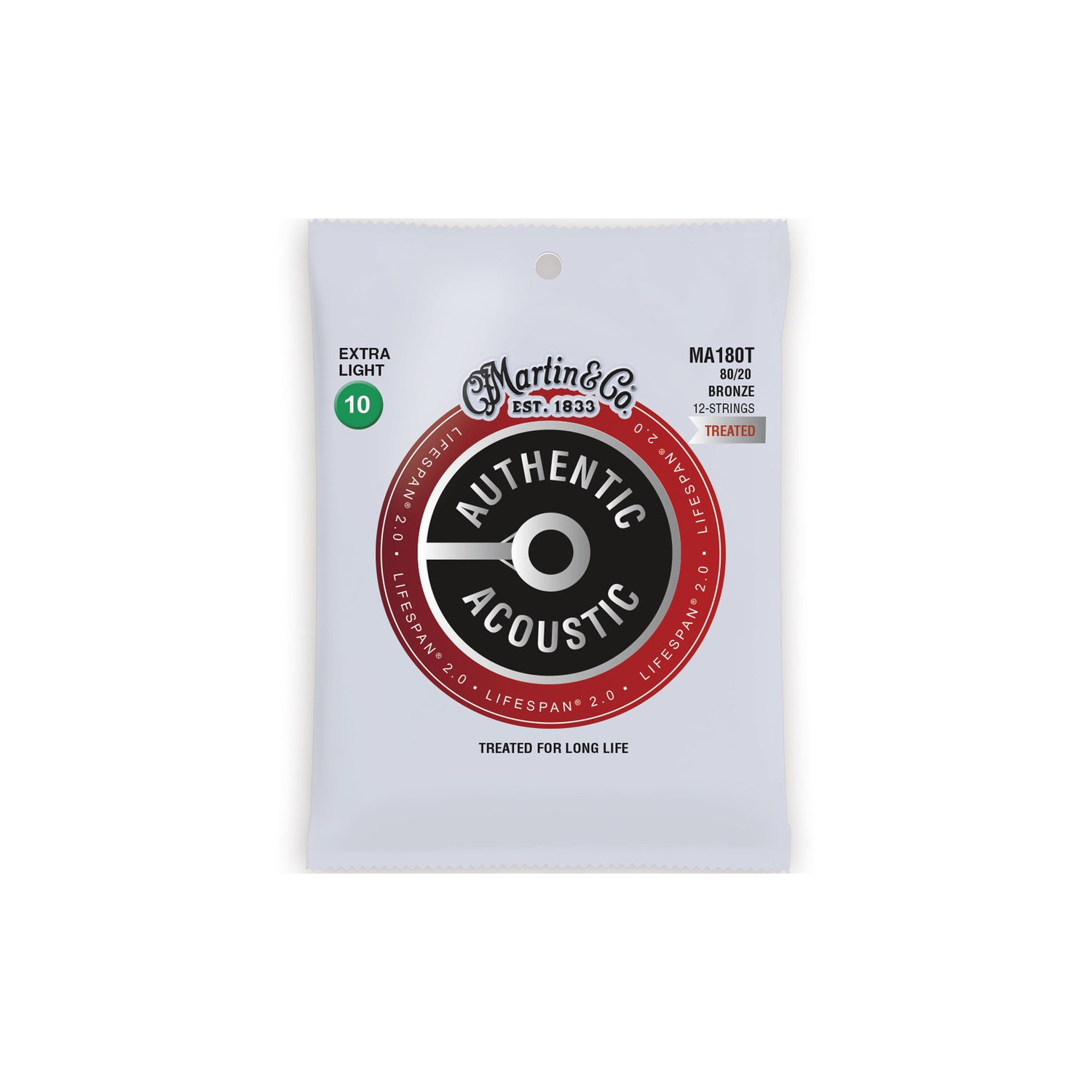 Martin Authentic Lifespan 2.0 Acoustic Guitar Strings - 12 String, 80/20, Extra Light