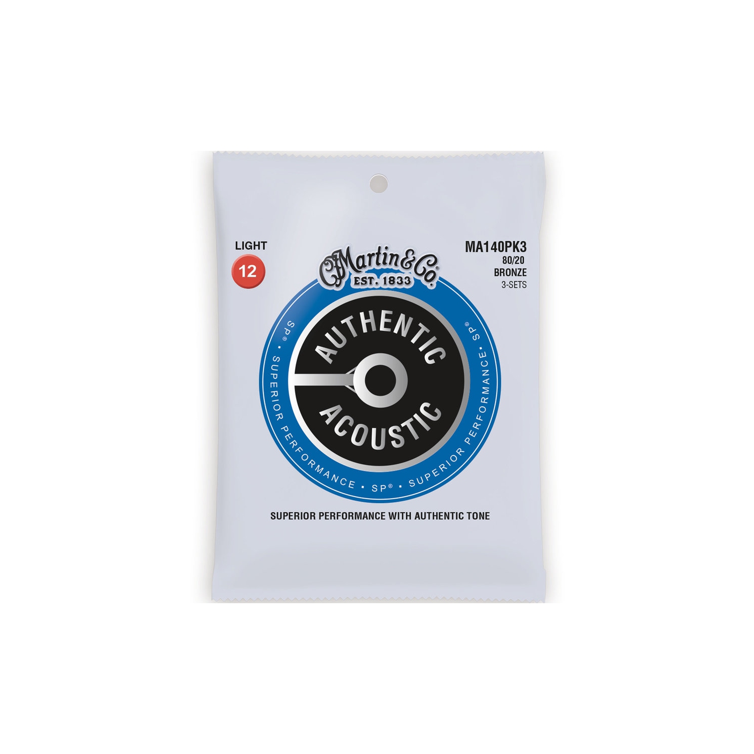 Martin Authentic SP Acoustic Guitar Strings - 80/20, Light, 3 Pack