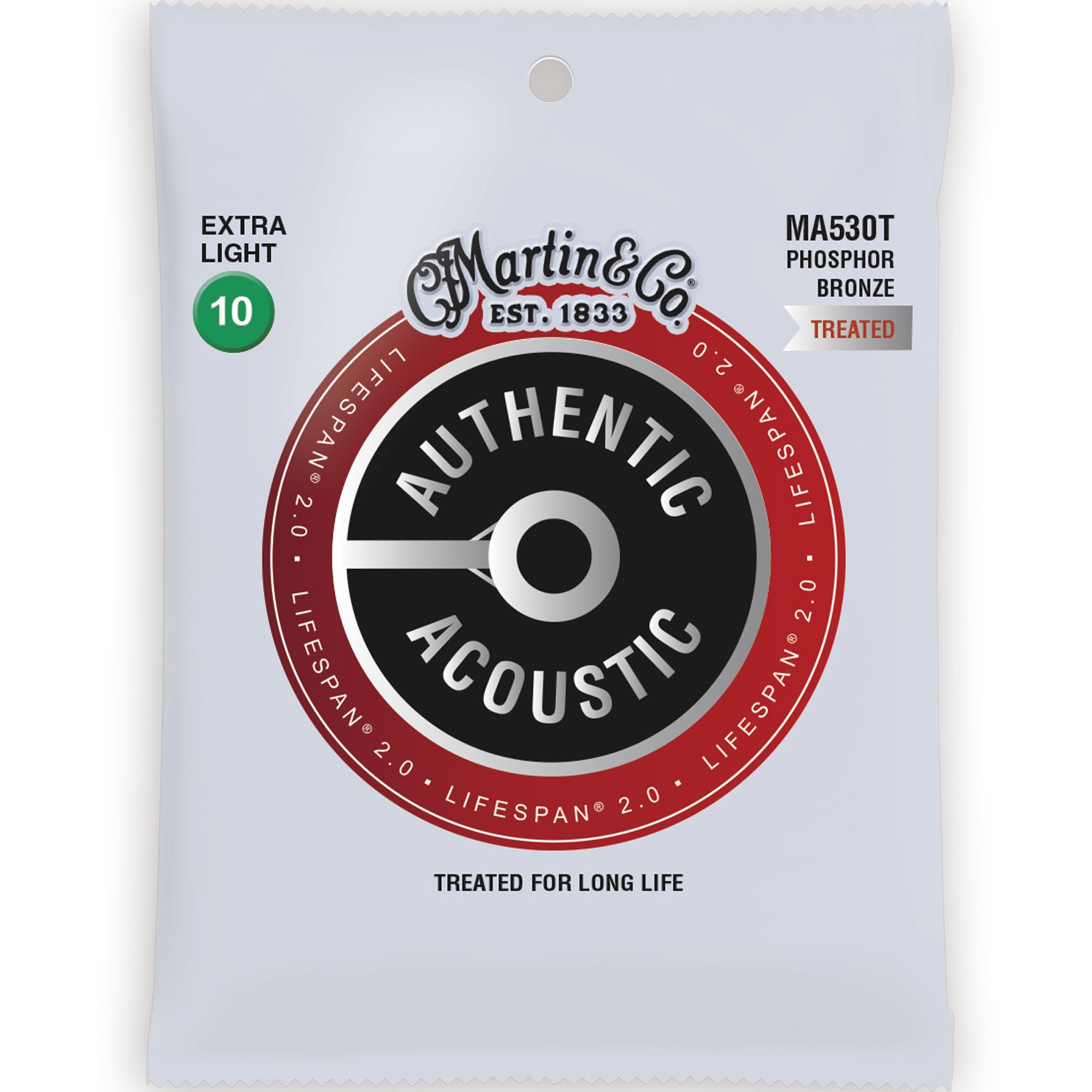 Martin Authentic Lifespan 2.0 Acoustic Guitar Strings - 92/8, Extra Light