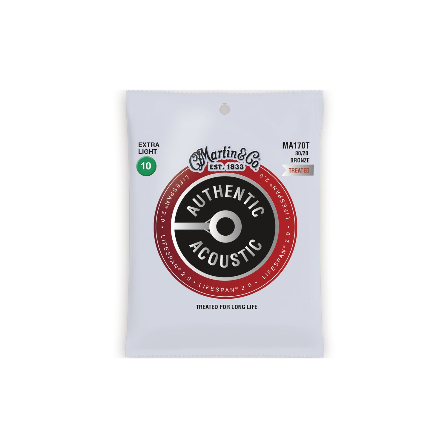 Martin Authentic Lifespan 2.0 Acoustic Guitar Strings - 80/20, Extra Light