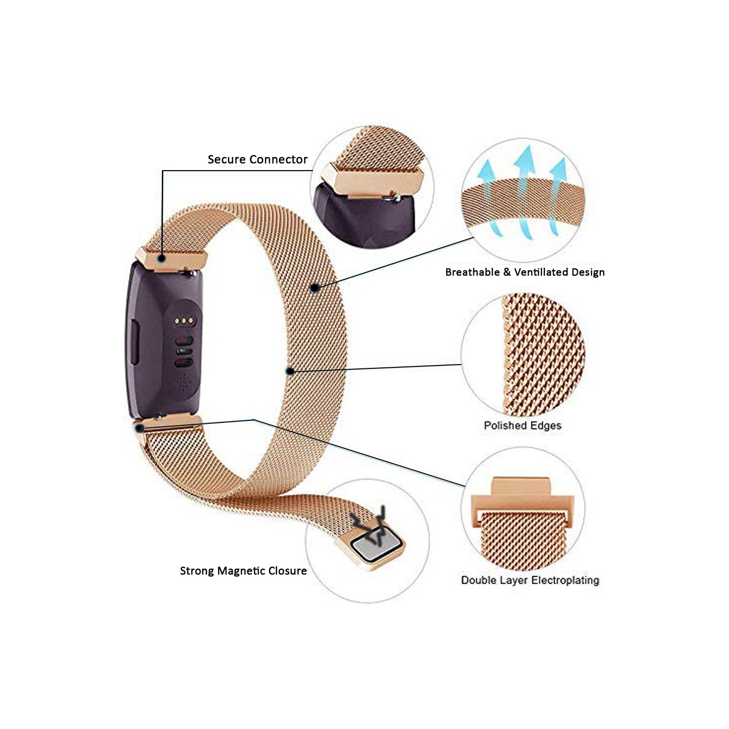 Stainless Steel Band for Fitbit Inspire 2 / Inspire HR / Inspire, Durable Sweatproof Metal Loop Bracelet with Adjustable Strong Magnetic Clasp