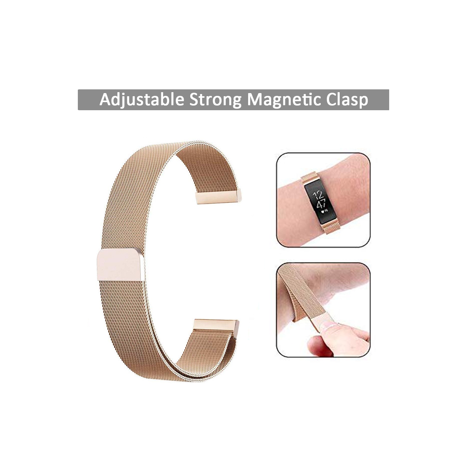 Stainless Steel Band for Fitbit Inspire 2 / Inspire HR / Inspire, Durable Sweatproof Metal Loop Bracelet with Adjustable Strong Magnetic Clasp