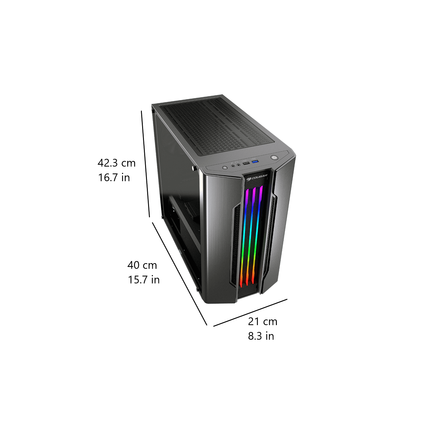Cougar Gemini M RGB Mini ATX Computer Case, Tempered Glass Side Panel, 1x 120mm ARGB Fan Pre-Installed, Integrated RGB Lighting, Iron-Gray Black