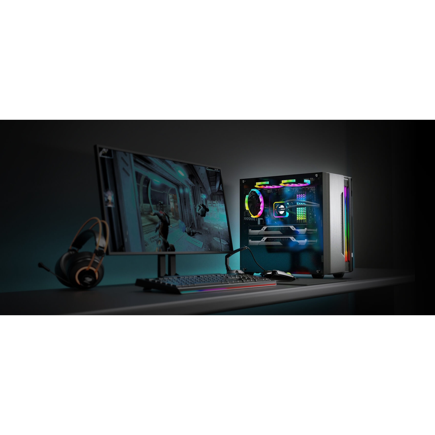 Cougar Gemini M RGB Mini ATX Computer Case, Tempered Glass Side Panel, 1x 120mm ARGB Fan Pre-Installed, Integrated RGB Lighting, Iron-Gray Black