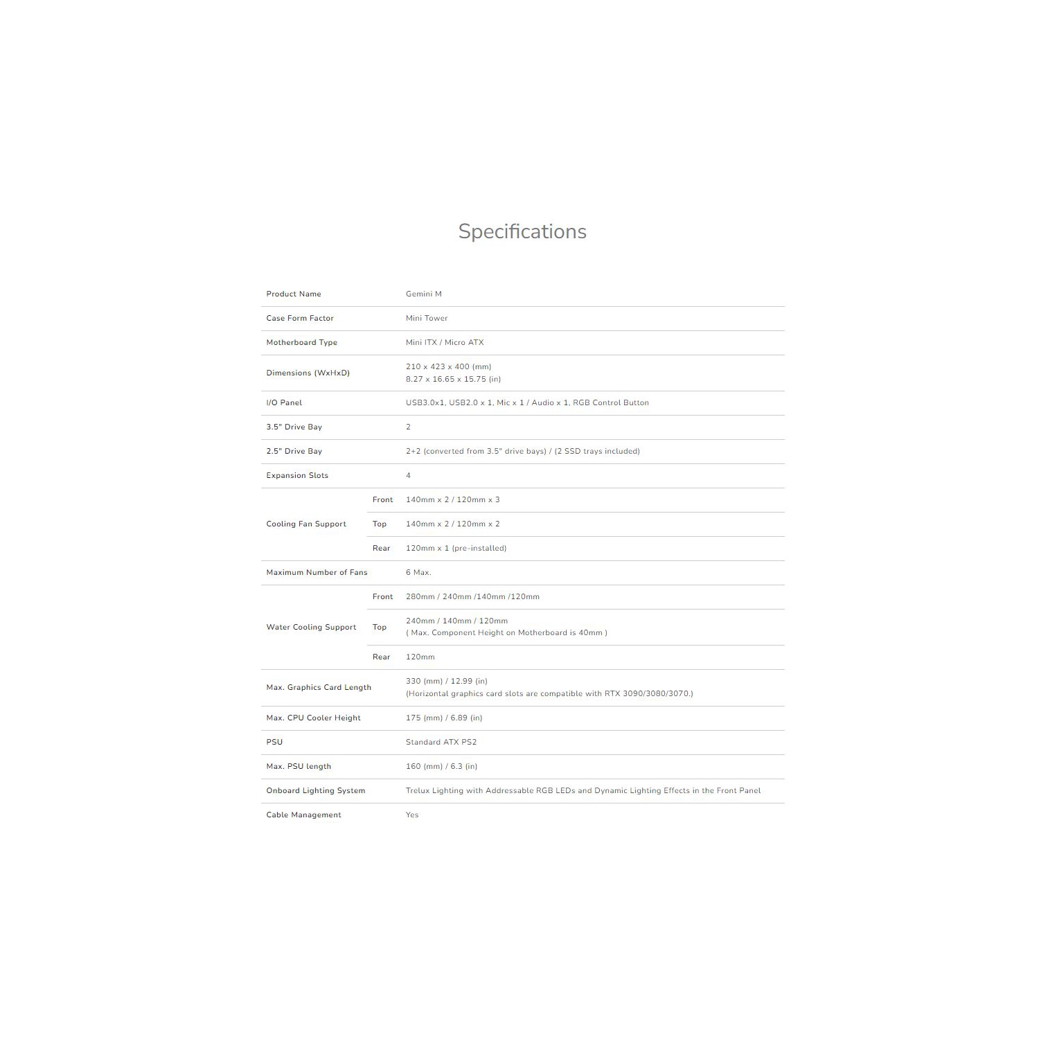 Cougar Gemini M RGB Mini ATX Computer Case, Tempered Glass Side Panel, 1x 120mm ARGB Fan Pre-Installed, Integrated RGB Lighting, Iron-Gray Black