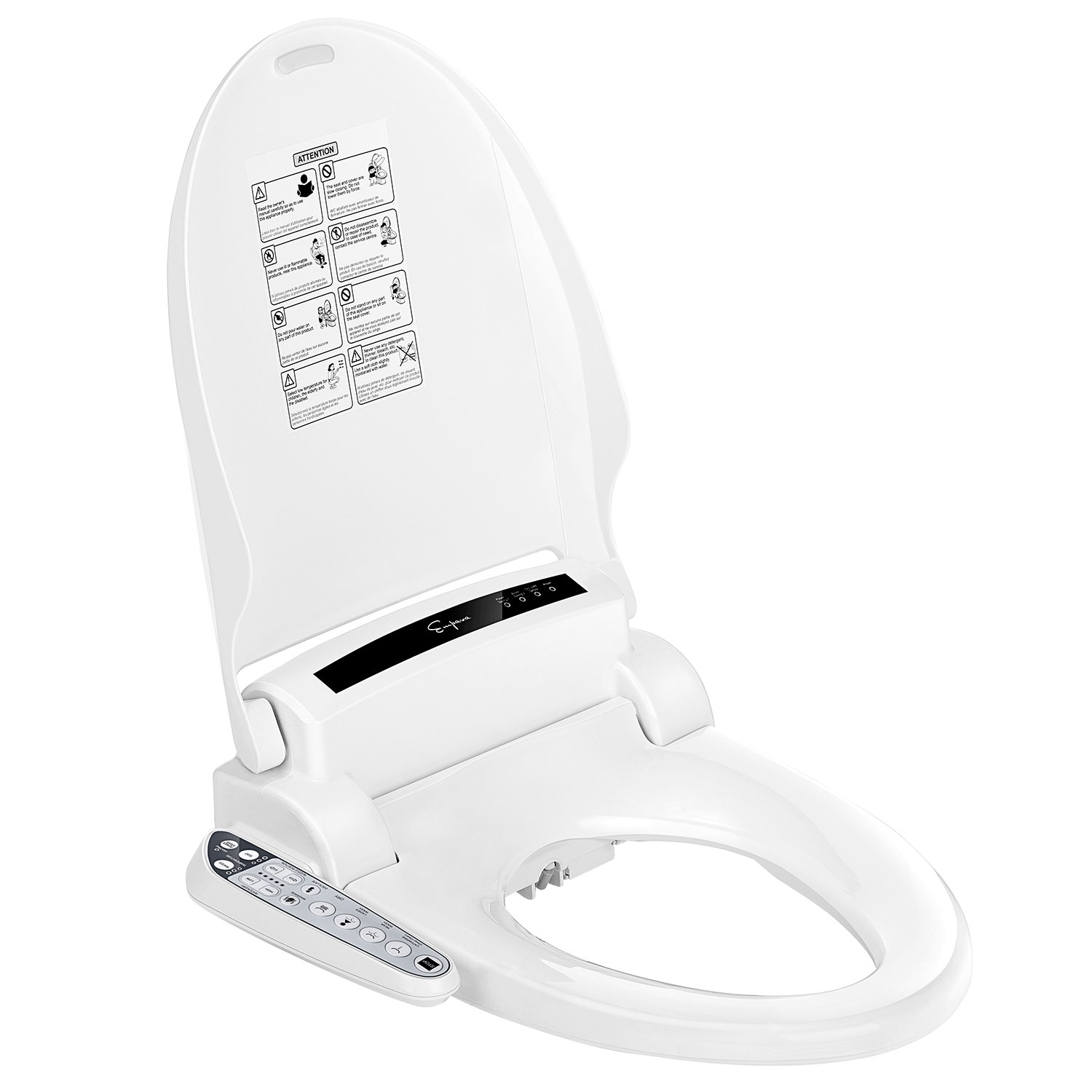 Empava Advanced Smart Electric Bidet Seats Heated Toilet Seats with Water Pressure Control for Elongated Toilets in White