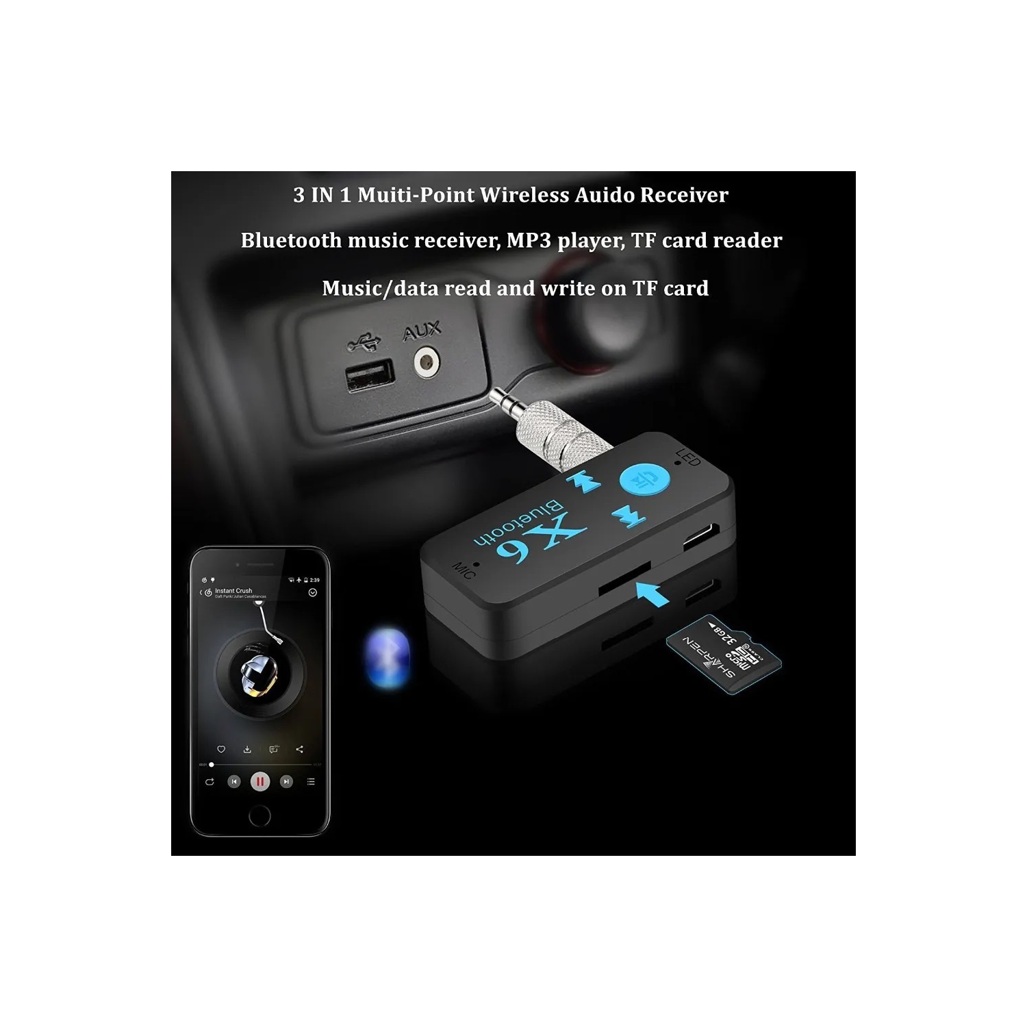 Récepteur Bluetooth amélioré 2022, adaptateur de voiture Bluetooth à  réduction de bruit, récepteur Bluetooth auxiliaire de veille 16h pour  autoradio Hifi / autoradio / home Stere