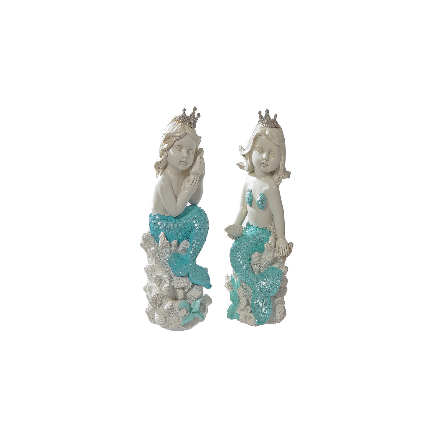 Polyresin Mermaid Sitting On Coral Figurine