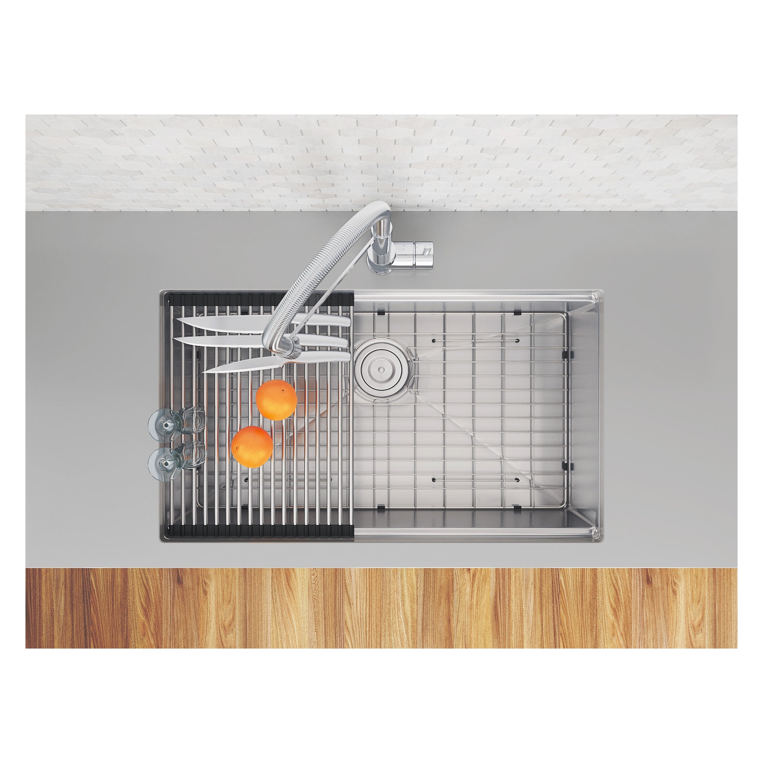 Ancona évier de 32 po. avec cuve unique à installation sous plan en axier inoxydable fabriqué à la main