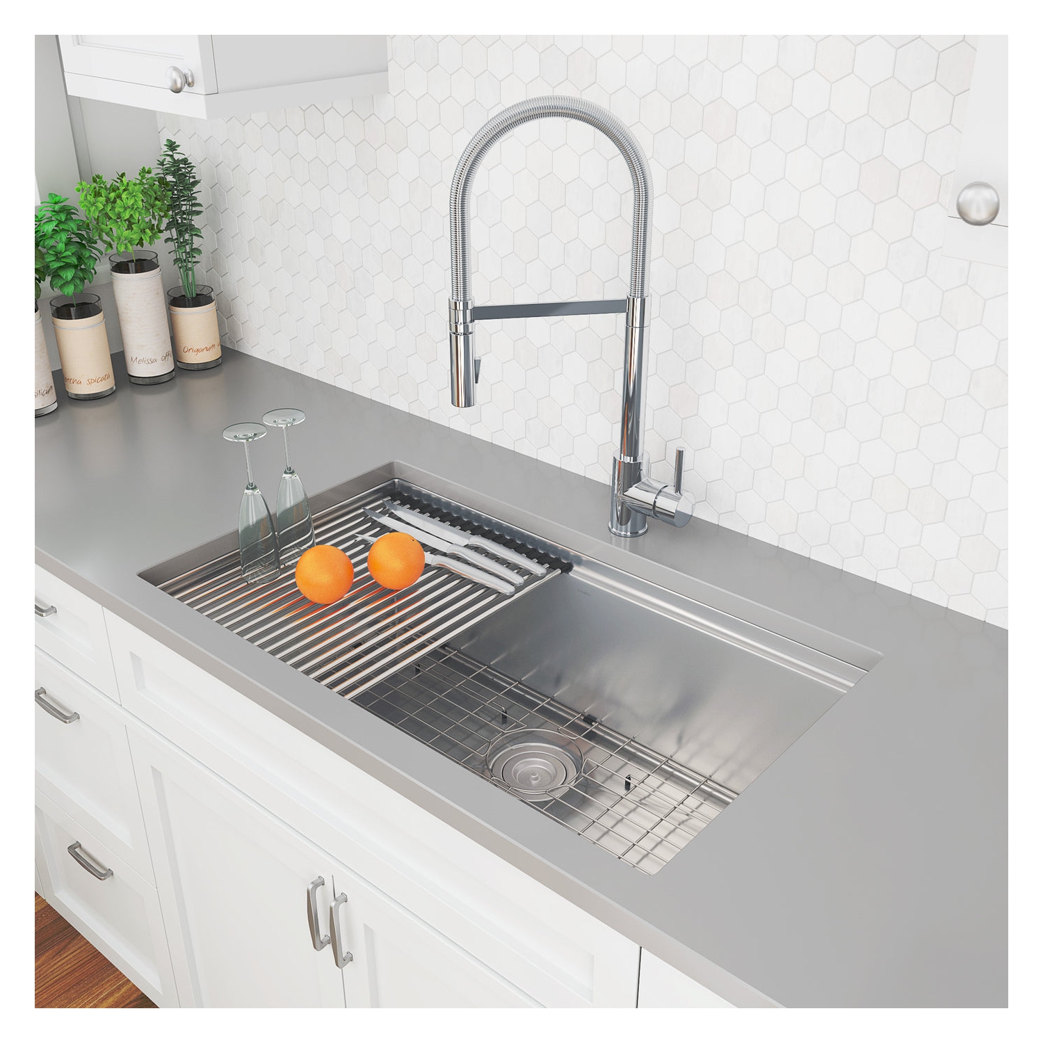 Ancona évier de 32 po. avec cuve unique à installation sous plan en axier inoxydable fabriqué à la main