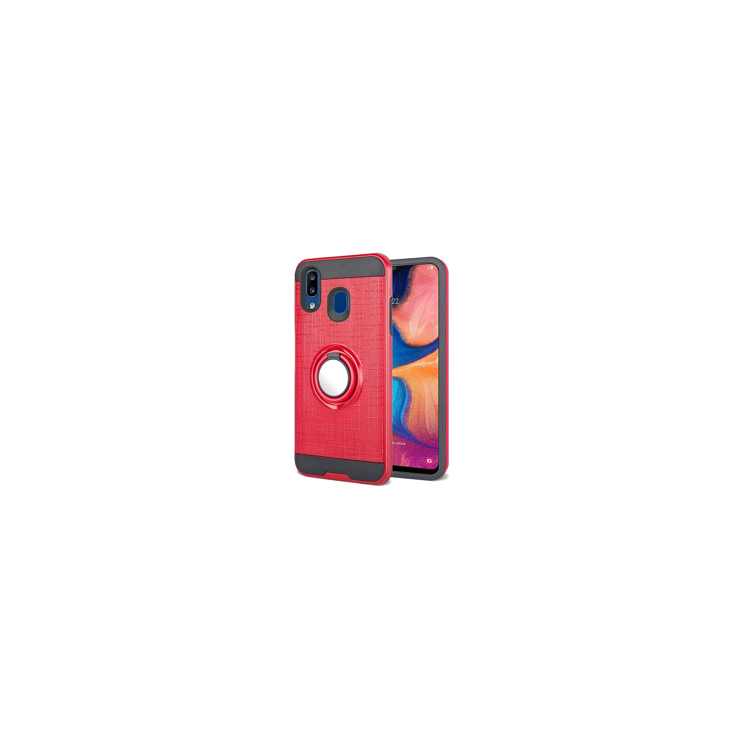 Galaxy A20s Hard Cover Case w/360 degrees rotating ring stand, Red