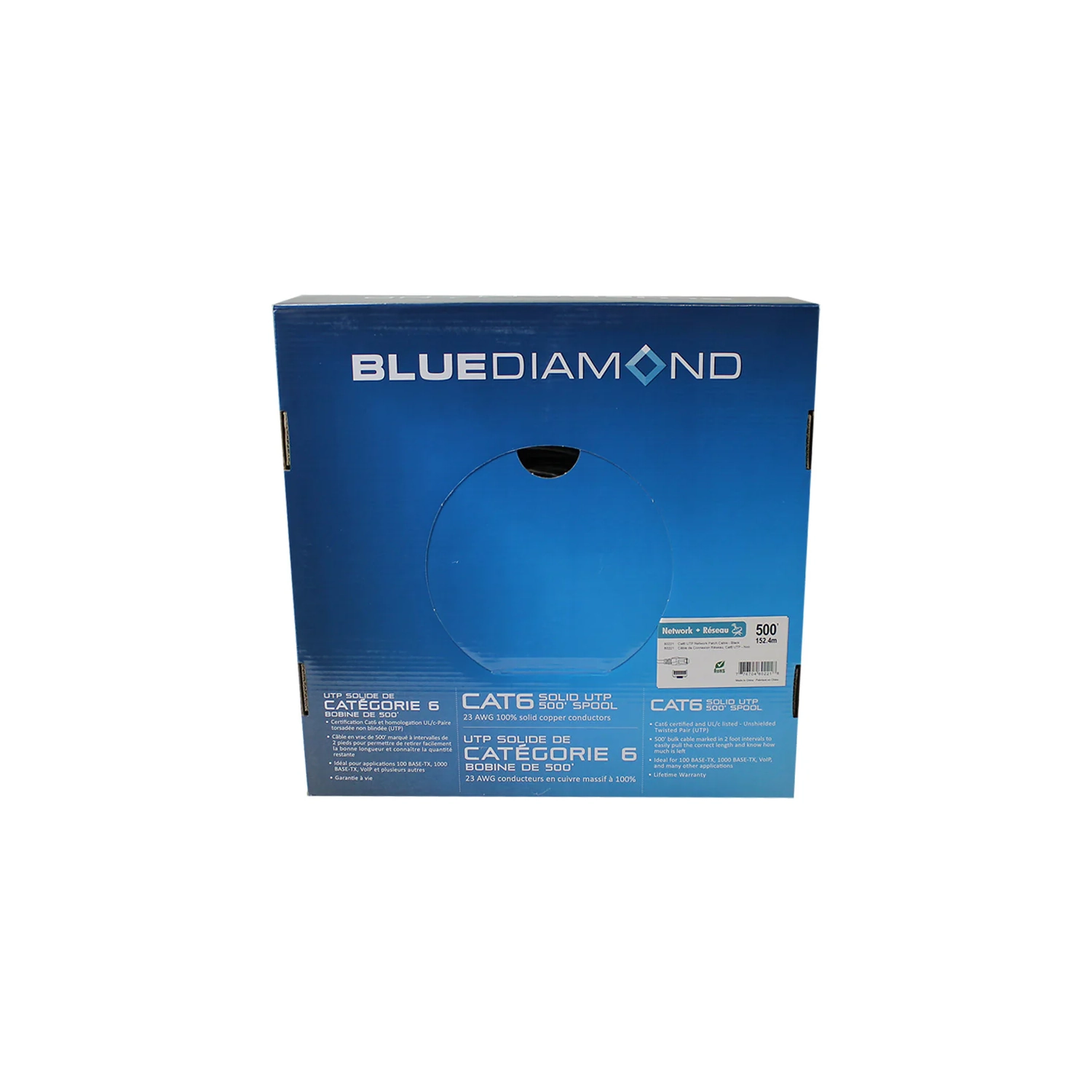 BlueDiamond 152.4m Solid UTP Cat6 Spool, Ethernet Cable, Grey