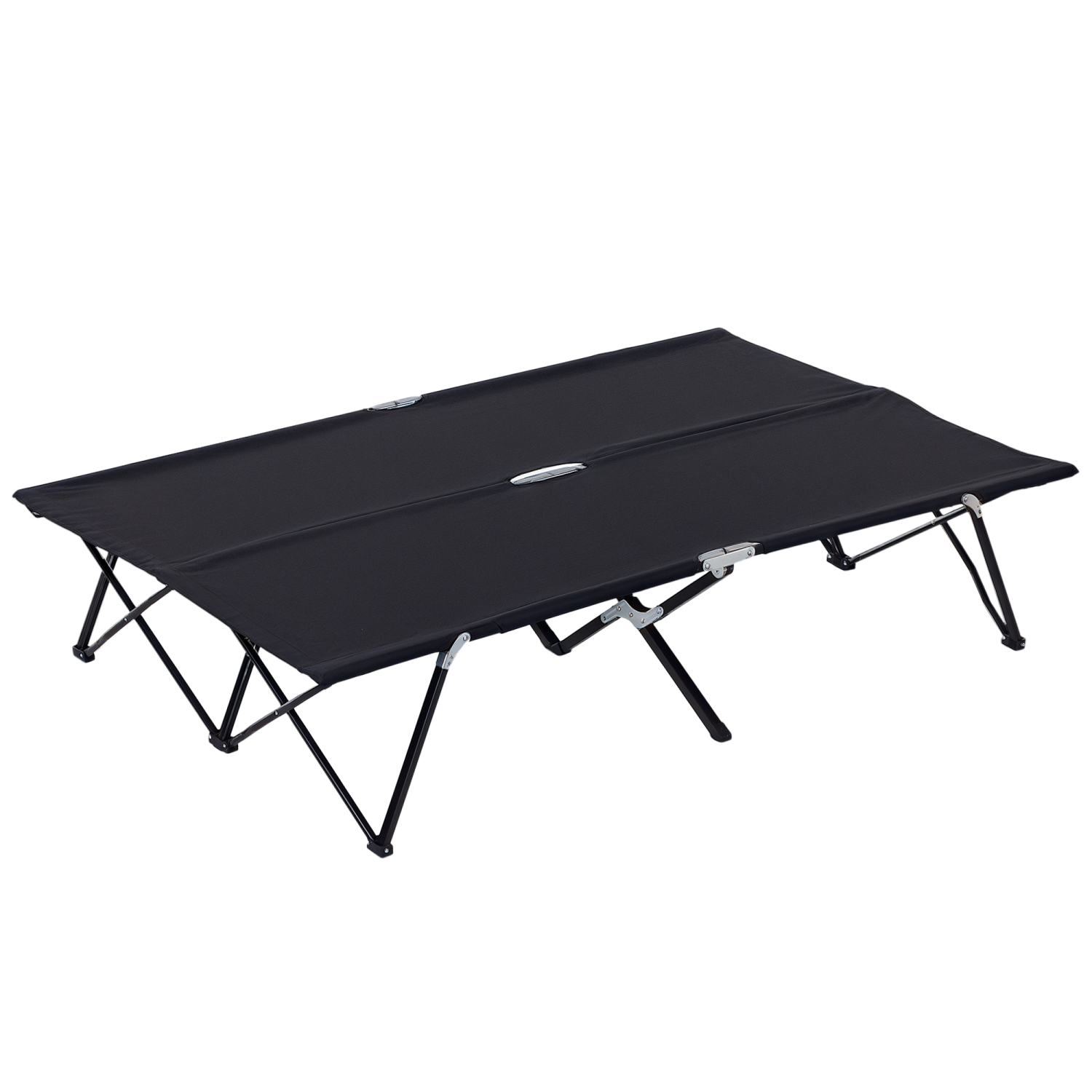 Outsunny 76" Two Person Folding Camping Cot Outdoor Portable Double Cot Wide Military Sleeping Bed w/ Carrying Bag Black