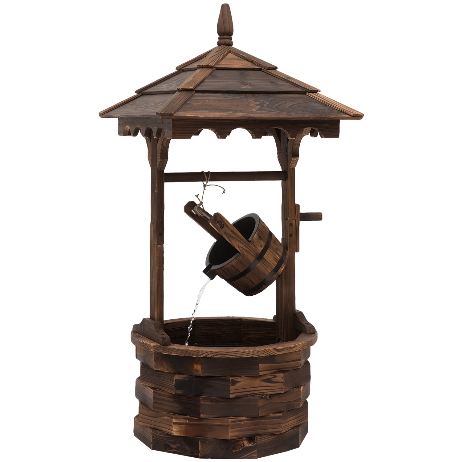 Outsunny Outdoor – Fontaine en bois Wishing Wishing Wishing Wishing Well avec baril suspendu, fontaine cascade rustique de 47,25 po avec pompe
