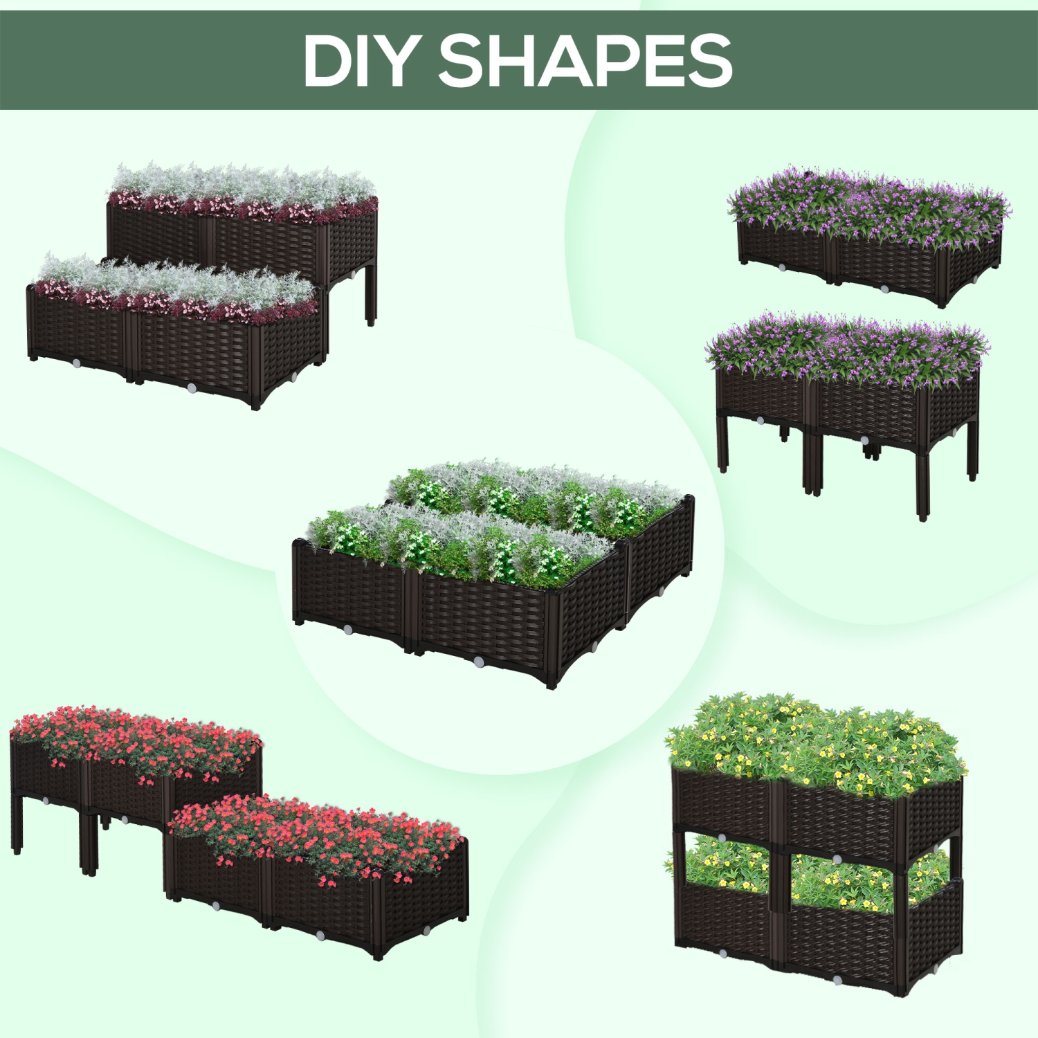 Outsunny 4 Piece Raised Garden Bed PP Raised Flower Bed Vegetable Herb Grow Box Stand Brown