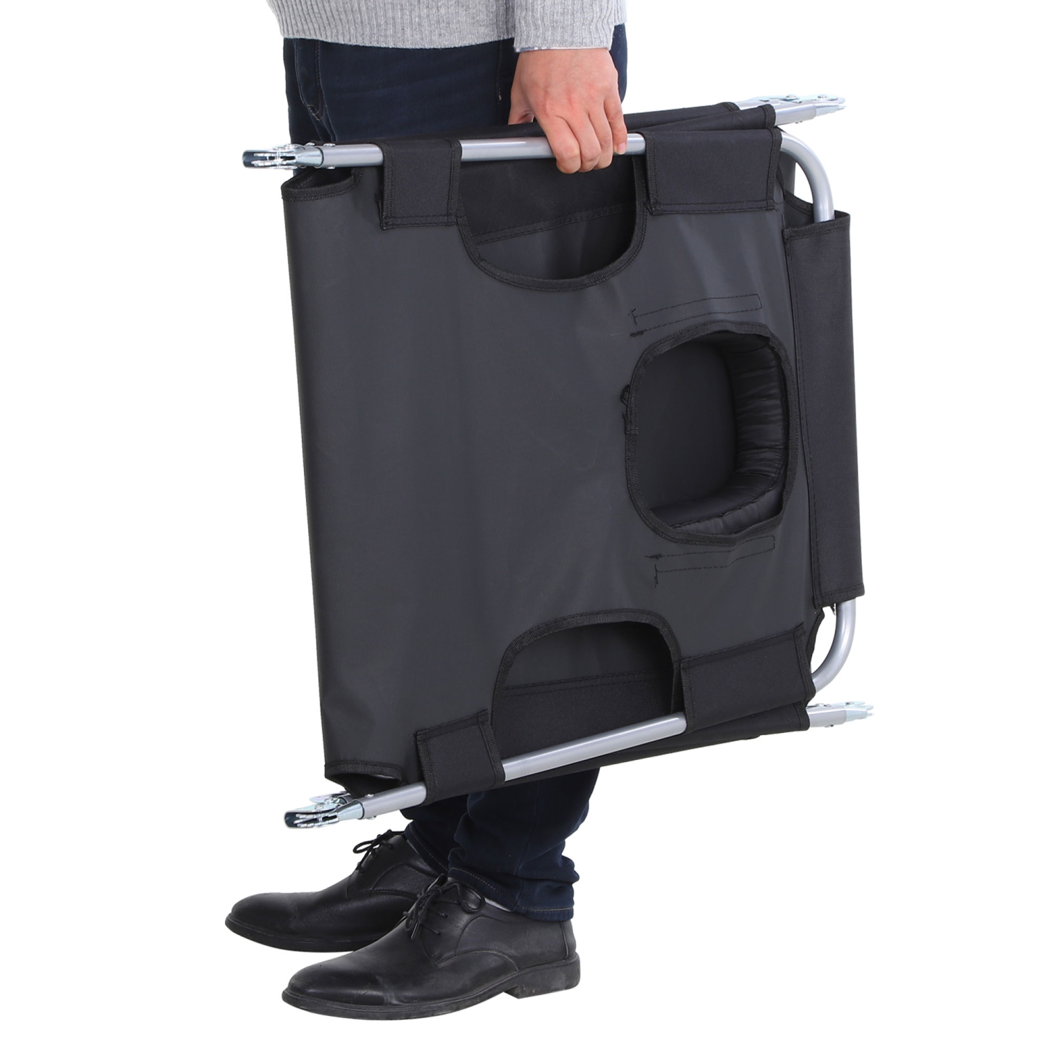 Outsunny Outdoor Lounge Chair, Adjustable Folding Chaise Lounge with Face Cavity, Tanning Chair Sun Lounger Bed Recliner, Black