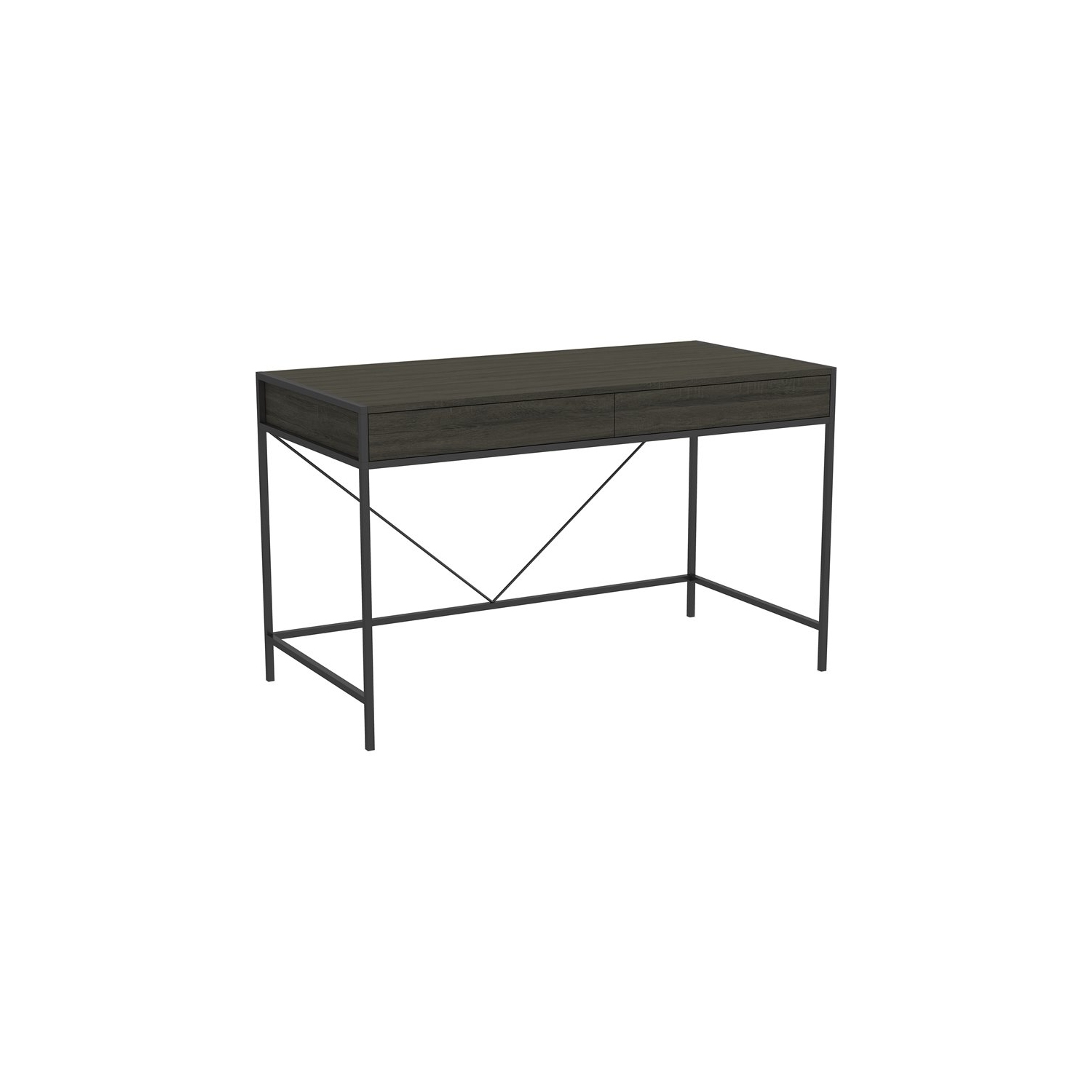 Bureau Bois Gris 2 Tirroirs Métal Noir