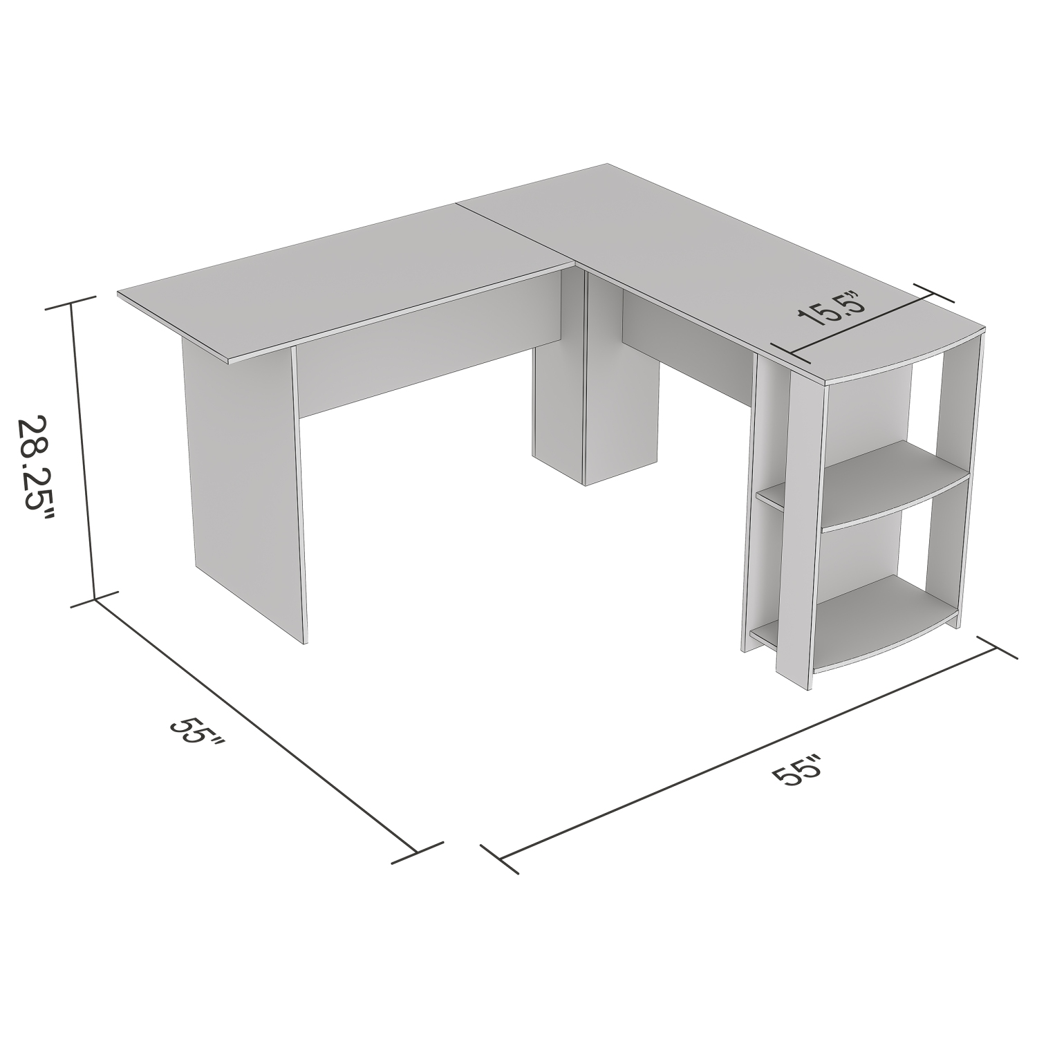 Grand bureau d'ordinateur de travail en L avec 2 tablettes couleur cappuccino 55&nbsp;L