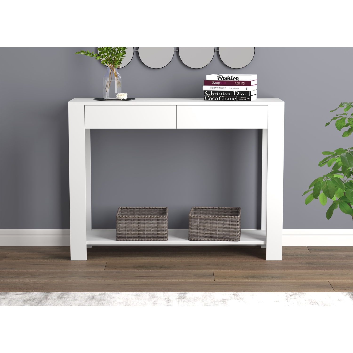 Console Table/Accent Wall Table – 40" Long with 2 Drawers and 1 Shelf, White Finish