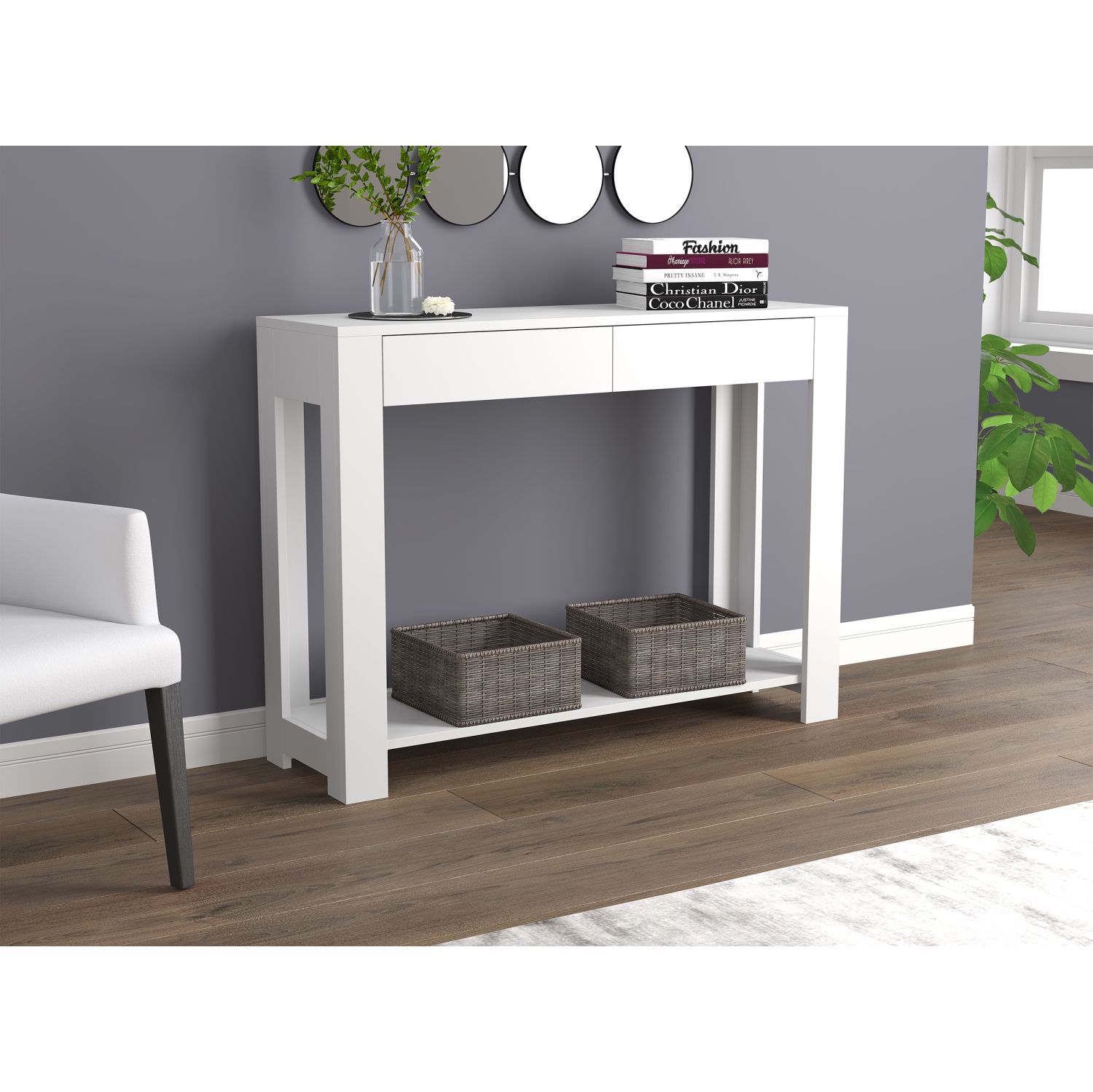 Console Table/Accent Wall Table – 40" Long with 2 Drawers and 1 Shelf, White Finish