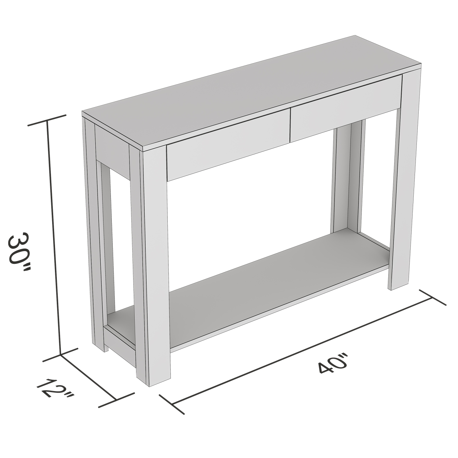 Console Table/Accent Wall Table – 40" Long with 2 Drawers and 1 Shelf, White Finish