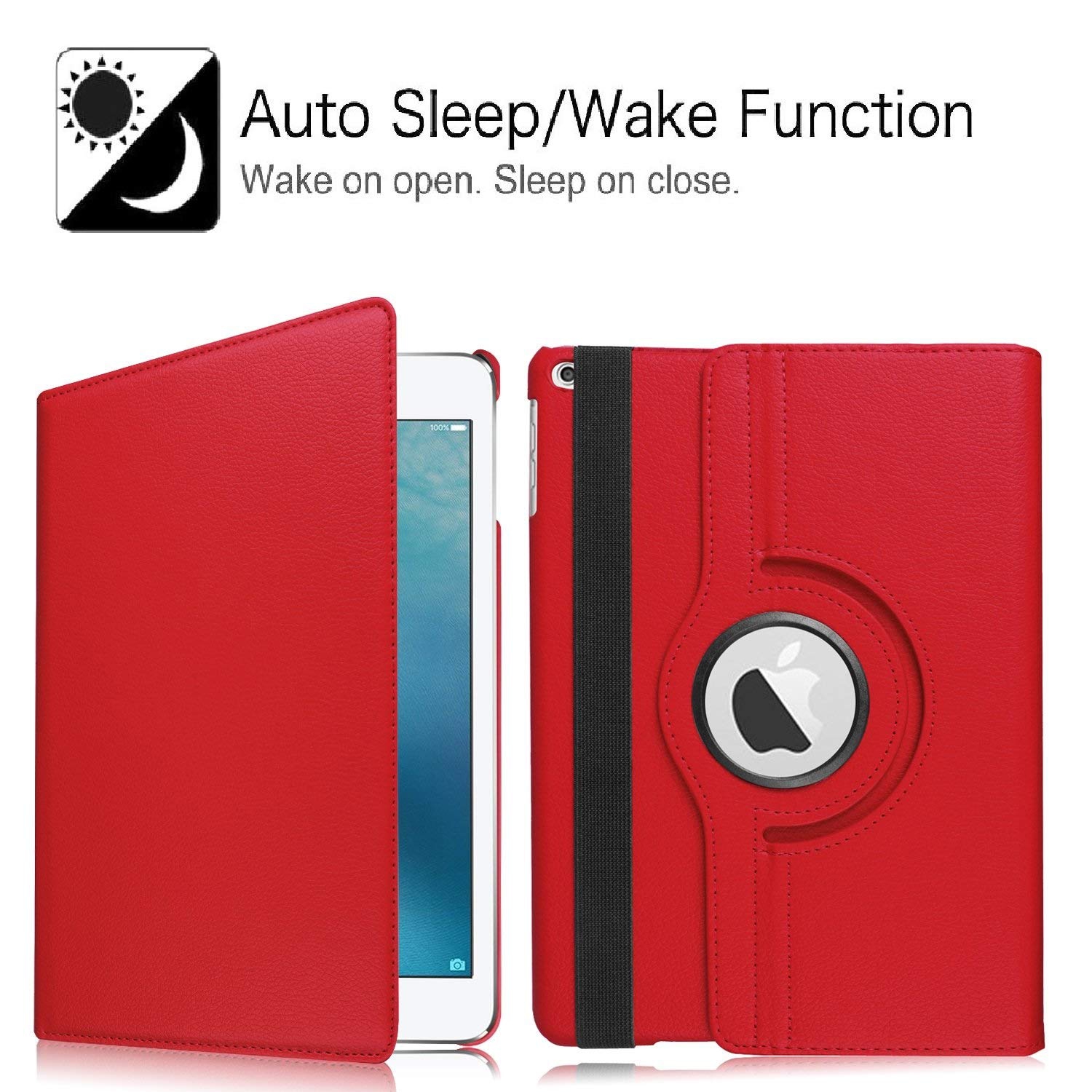 TopSave 360 Degree Rotating Tablet Case Cover for Ipad Air(5th Gen)/9.7(2017)/6th Gen , Red