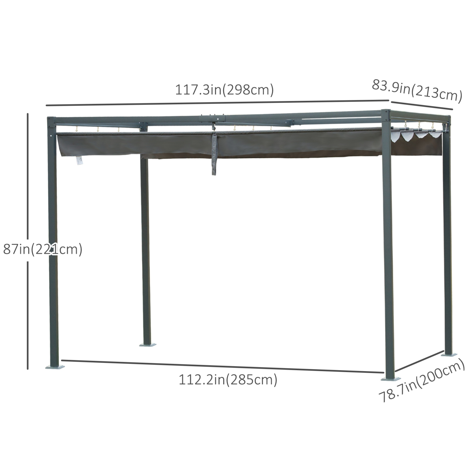 Outsunny 10' x 7' Patio Pergola with Retractable Canopy, Outdoor Sun Shelter, Yard Shade, Grey