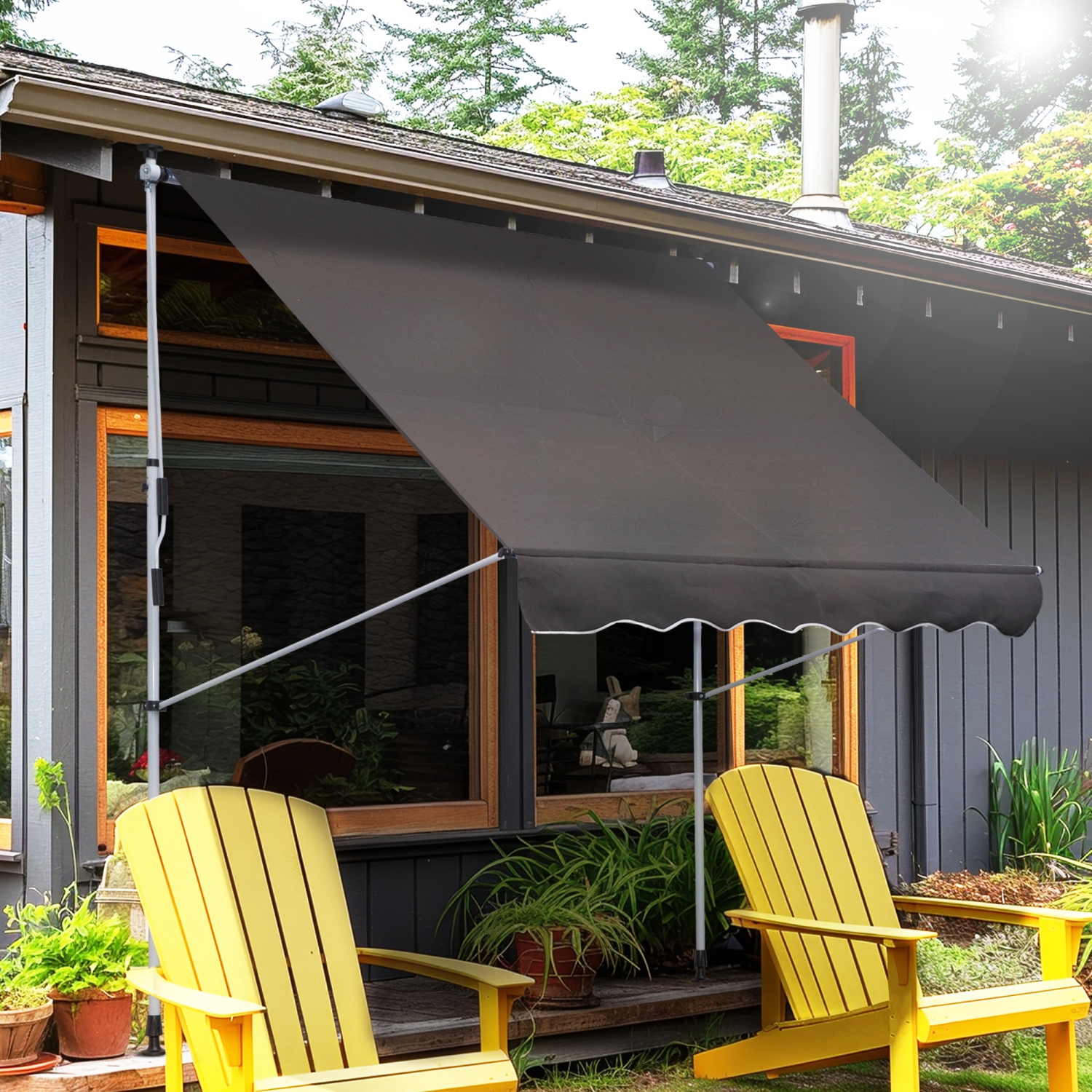 Outsunny 6.6'x5' Manual Retractable Patio Awning Window Door Sun Shade Deck Canopy Shelter Water Resistant UV Protector Grey