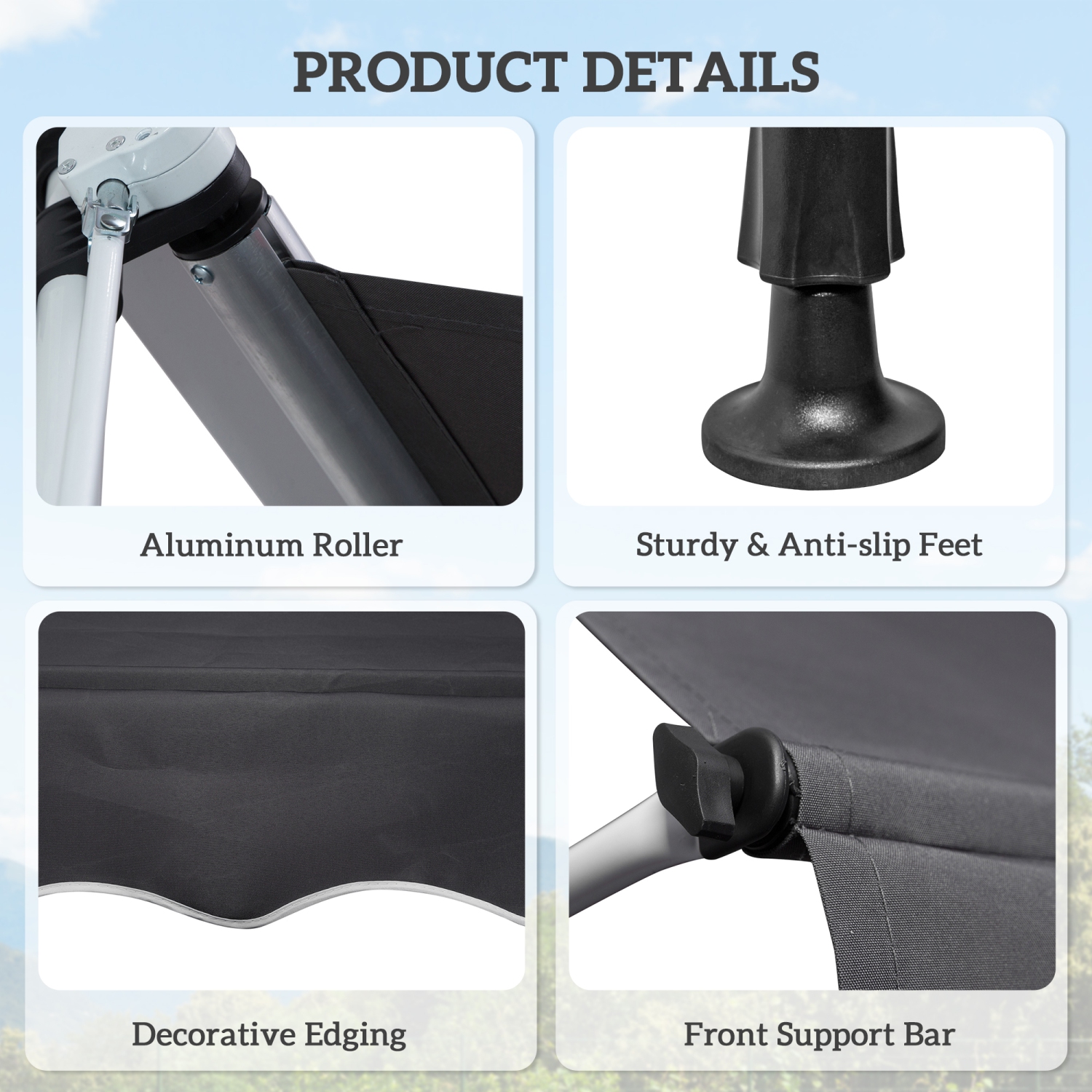 Outsunny 6.6'x5' Manual Retractable Patio Awning Window Door Sun Shade Deck Canopy Shelter Water Resistant UV Protector Grey